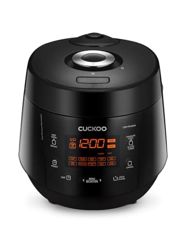 CUCKOO High Pressure Rice Cooker 10-Cup Uncooked / 20-Cup Cooked with Nonstick Inner Pot, Large Rice Maker with 13 Menu Options and Steam Plate, Fuzzy Logic Tech, Auto Clean, Black (CRP-PK1001S)