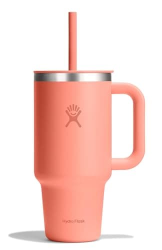Hydro Flask Travel Tumbler with Handle, Lid and Straw - Insulated Stainless Steel in 32 Oz Sunglow