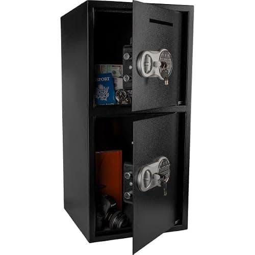 Electronic Safe Deposit Box - Drop Safe with Digital Keypad and 2 Sets of Manual Override Keys for Business Cash Drops or Home Safety by Stalwart (Black)