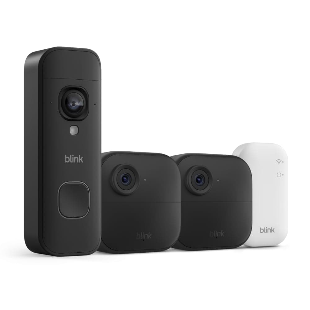 Blink Outdoor 4 and Battery Doorbell 2K+ (newest model) — Two-year battery 1080p cameras and 2K battery doorbell. Sync Module Core included — 2 Cameras + Doorbell (Black)