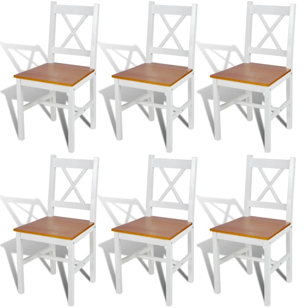 vidaXL Dining Chairs 6 pcs White Pinewood | These chairs are made to support your posture for comfy dining, Built from solid pine wood,