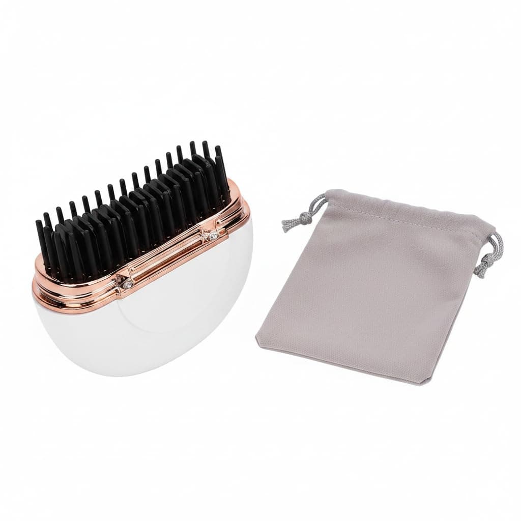 Brrnoo Mini Cordless Hair Straightener Brush, Rechargeable Hot Brush Curling & Straightening for All Hair Types with Fast Heating 3 Temperature Settings 1500mAh Battery (White)