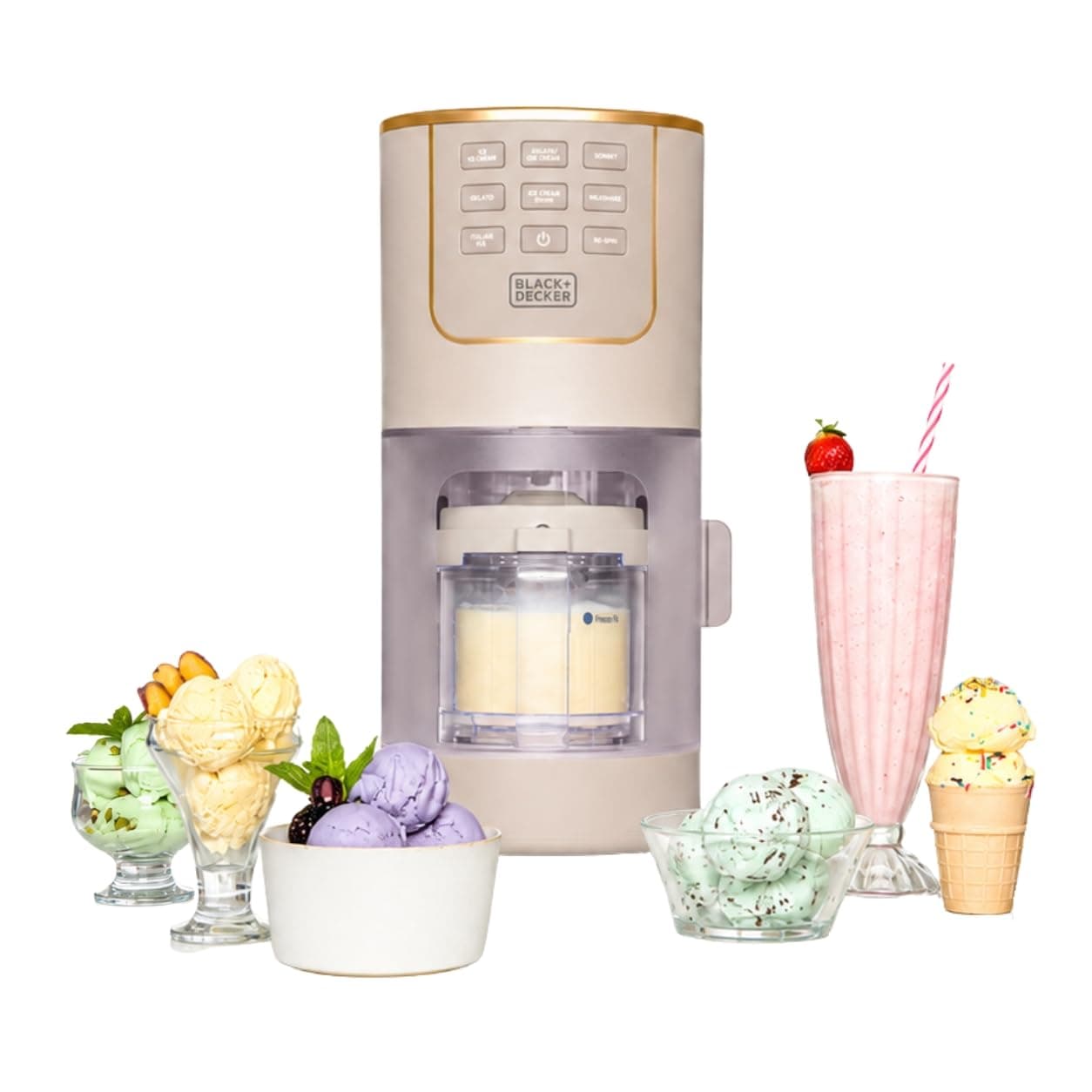 BLACK+DECKER Perfect Pint Family Ice Cream Maker | Make protein, keto, dairy-free and classic frozen treats with customizable mix-ins and creamy results.