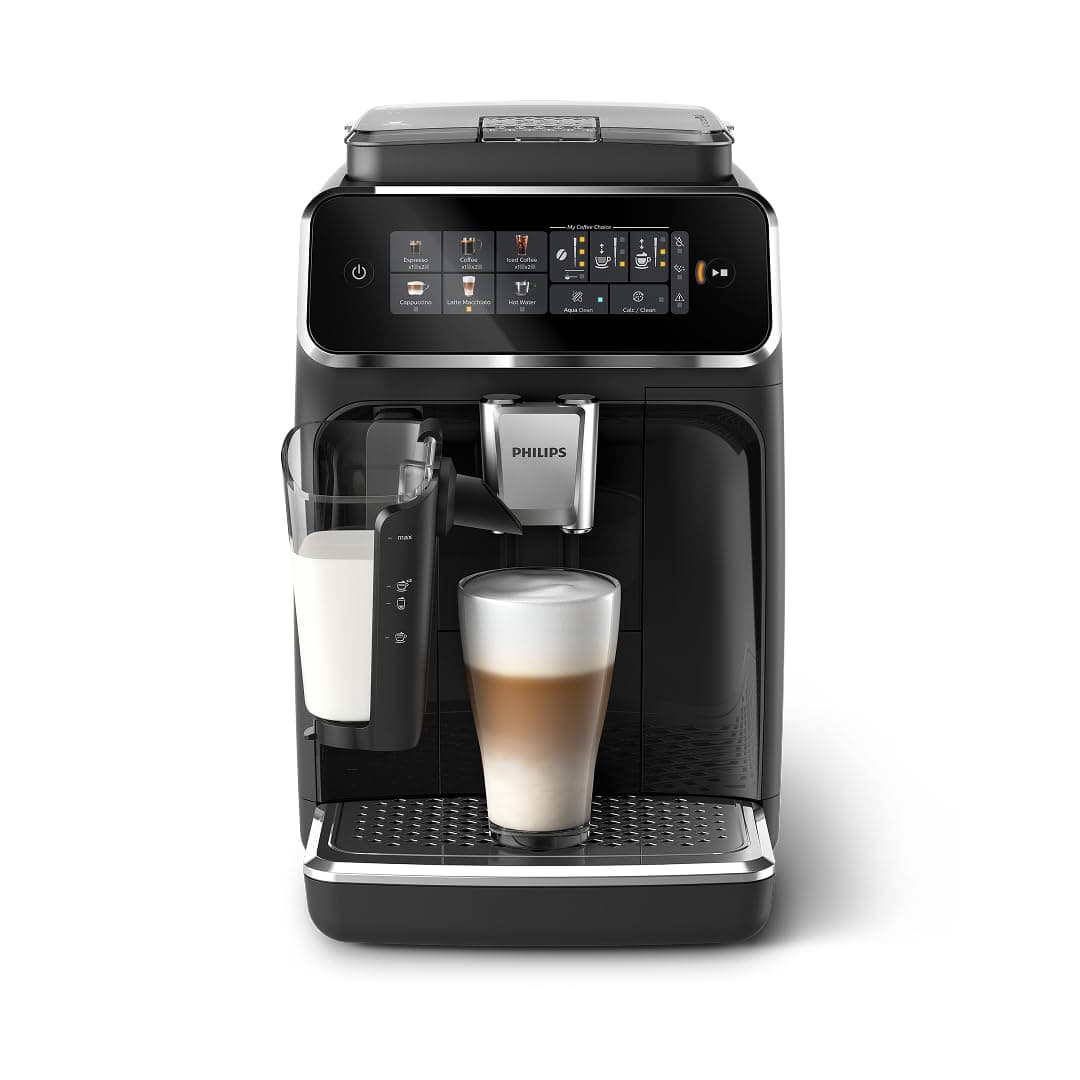 PHILIPS 3300 Series Fully Automatic Espresso Machine, LatteGo Milk System | 5 Hot & Iced Coffee Pre-Sets, ceramic grinder, customizable coffee strength & milk settings, hot water, 15 bars (EP3341/50)
