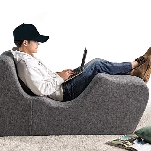 Zinus Lotus Zero Gravity Chaise Lounger, Foam Recliner for Living Room, Ergonomic Positioning for Better Relaxation, Pillow Included, No Assembly, Dark Grey