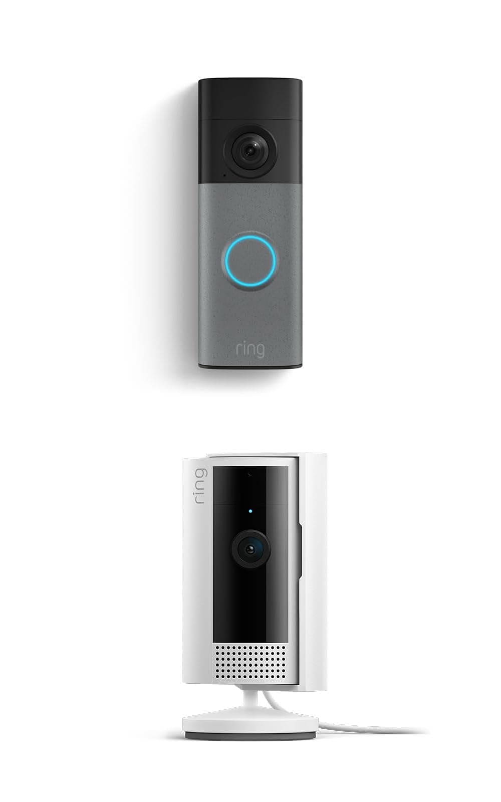 Ring Battery Doorbell (newest model), Speckled Gray with Indoor Cam, White