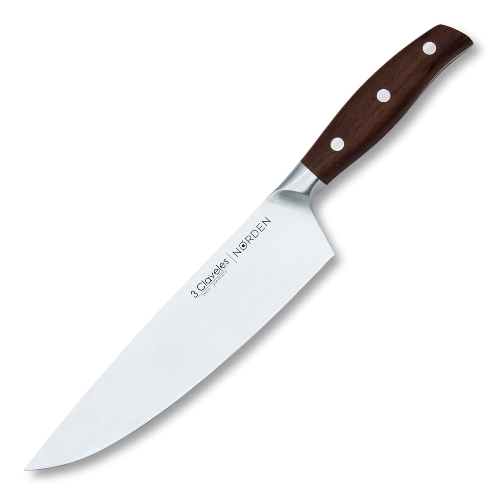 3 Claveles Nørden - Forged Chef Knife 20 cm. 8" Stainless Steel, Oak Wood Handle