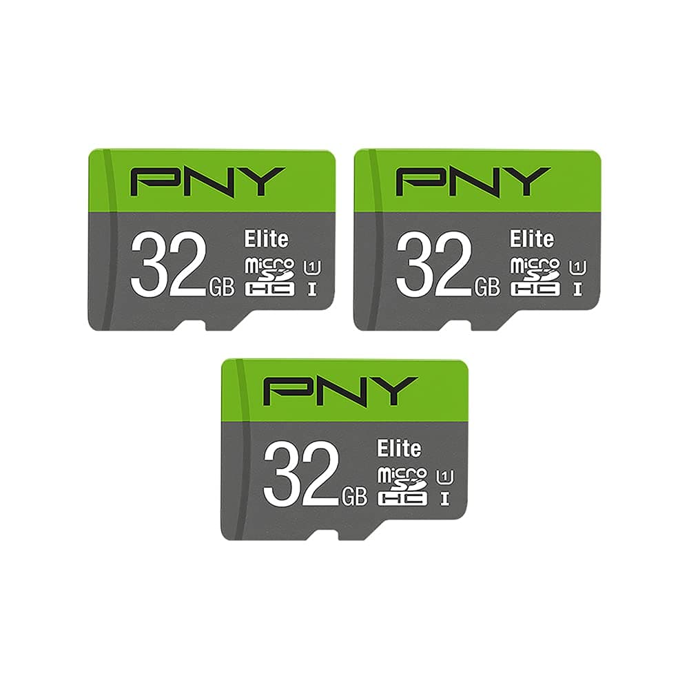 PNY 32GB Elite C10 U1 V10 microSDHC Flash Memory Card 3-Pack​, UHS-I | Up to 100MB/s Read, Full HD Photo, HD Video, Record High Resolution Content, For Smartphones, Tablets, Cameras, Drones