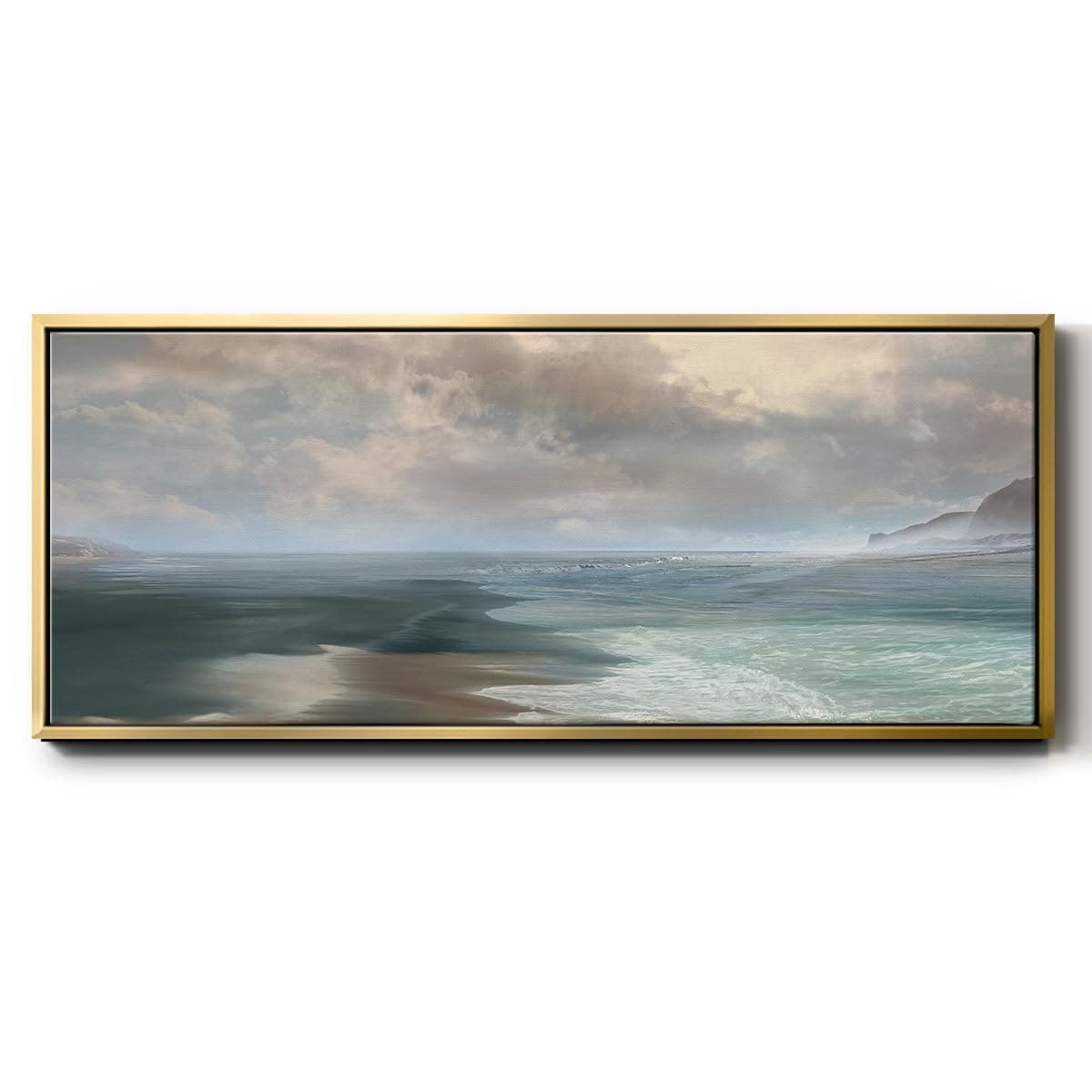 Renditions Gallery Floater Framed Home Décor Tranquil Beach Watercolor Painting Canvas Hanging Decoration for Lounge Kitchen Bedroom - 24"x60" Gold Frame LT618