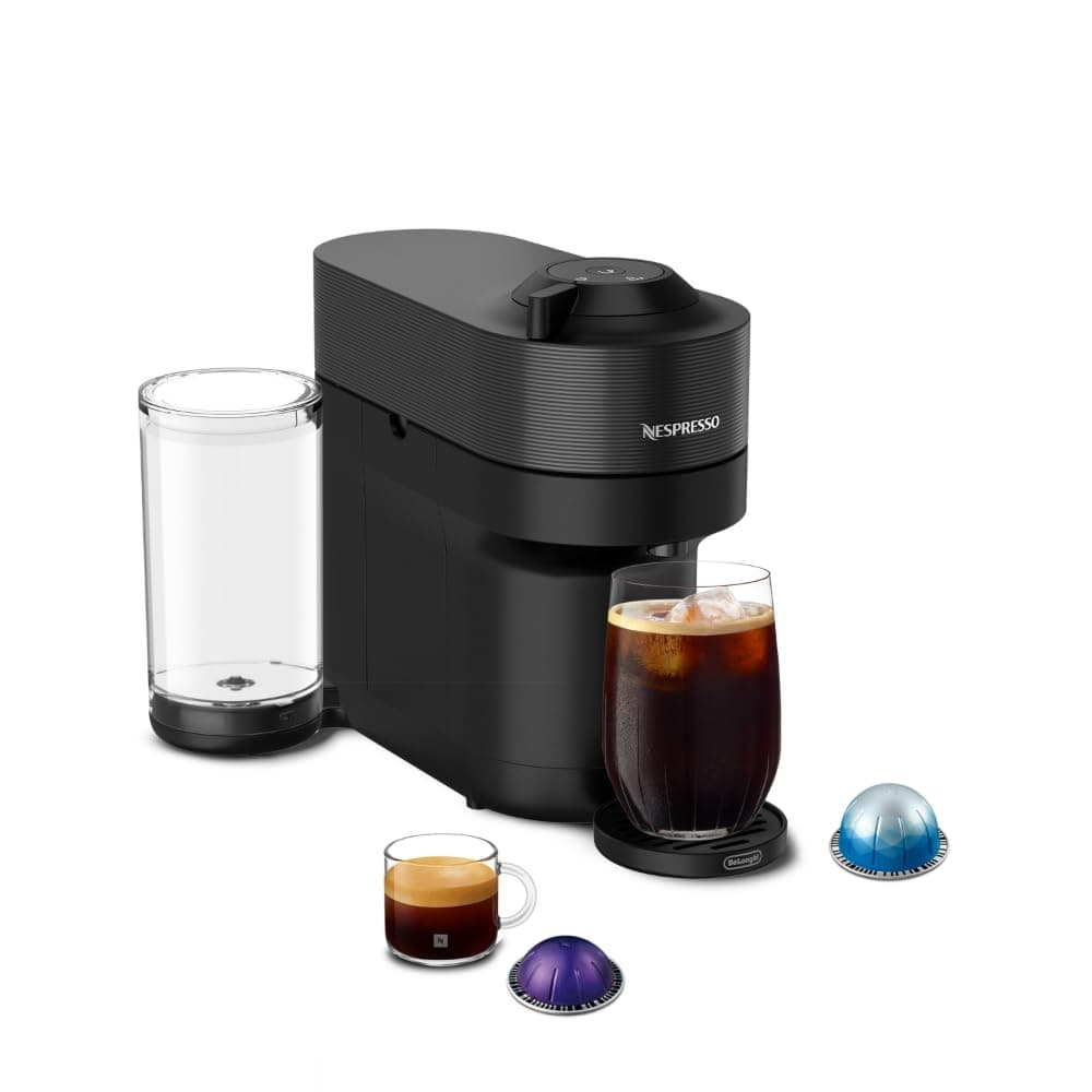 Nespresso Vertuo Pop+ Coffee and Espresso Machine by De'Longhi, Black | Black coffee machine with compact design, 25 fl. oz. side tank, 30 second heat-up and one touch brewing