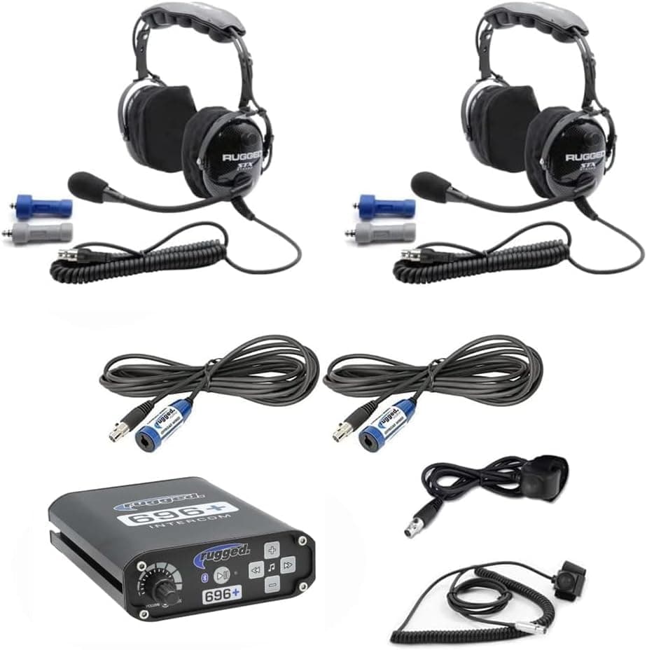 Rugged Radios RRP696 PLUS Intercom Kit with H22-STX Over-the-Head Headsets | Bluetooth UTV Intercom with Ultimate Alpha Audio Headsets, Hi-Fi Music, VOX, & PTT Switches