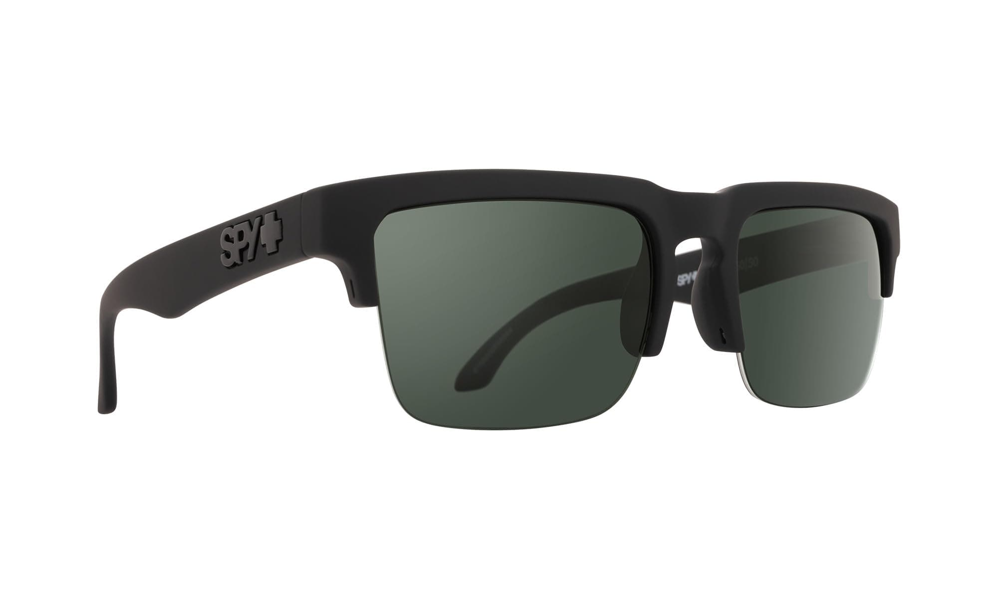 Spy Optic Helm 50/50, Square Semi-rimless Sunglasses, Color and Contrast Enhancing Lenses, Soft Matte Black - Happy Gray Green Polarize Lenses