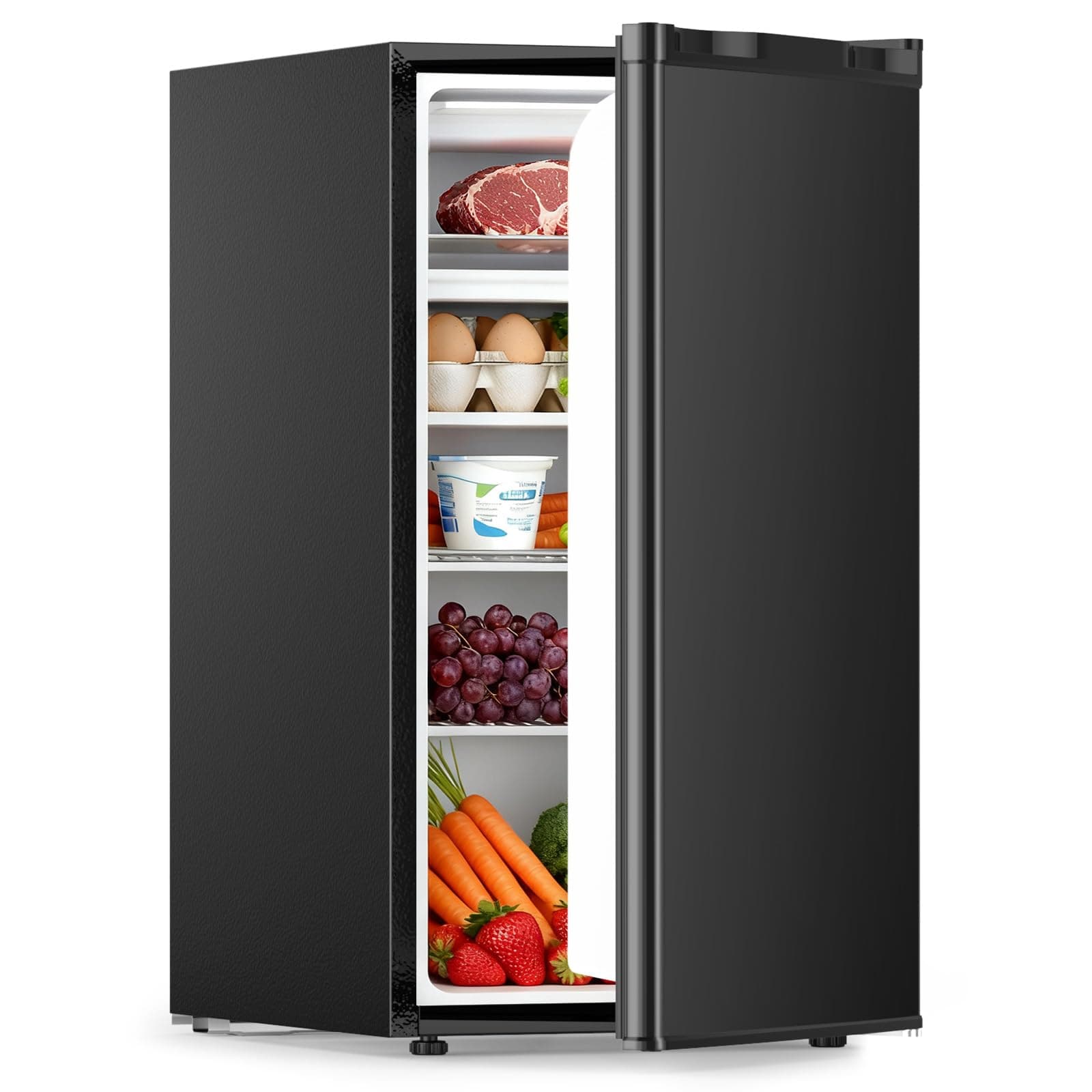 COWSAR 3.2 Cu.Ft Mini Fridge with Freezer for Bedroom Office, Black | Single Reversible Door, 7 Temperature Settings, Energy Saving, 2 Removable Shelves, Compact Small Fridge for Apartment Dorm