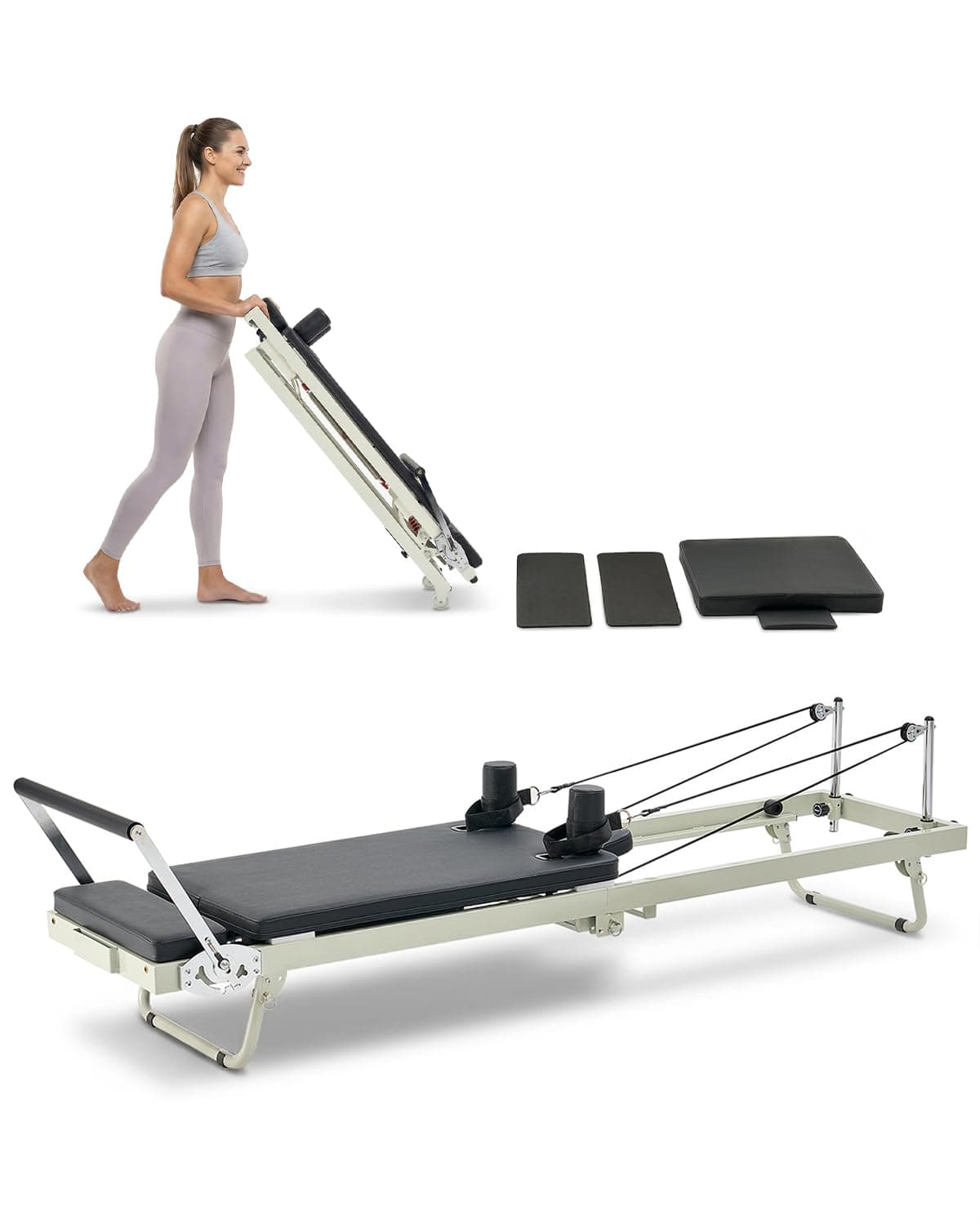 VEVOR Pilates Reformer Foldable, Suitable for Intermediate and Beginners Users, Pilates Equipment for Home Gym Studio Use with 4 Adjustable Resistance Spring, Up to 400 LBS