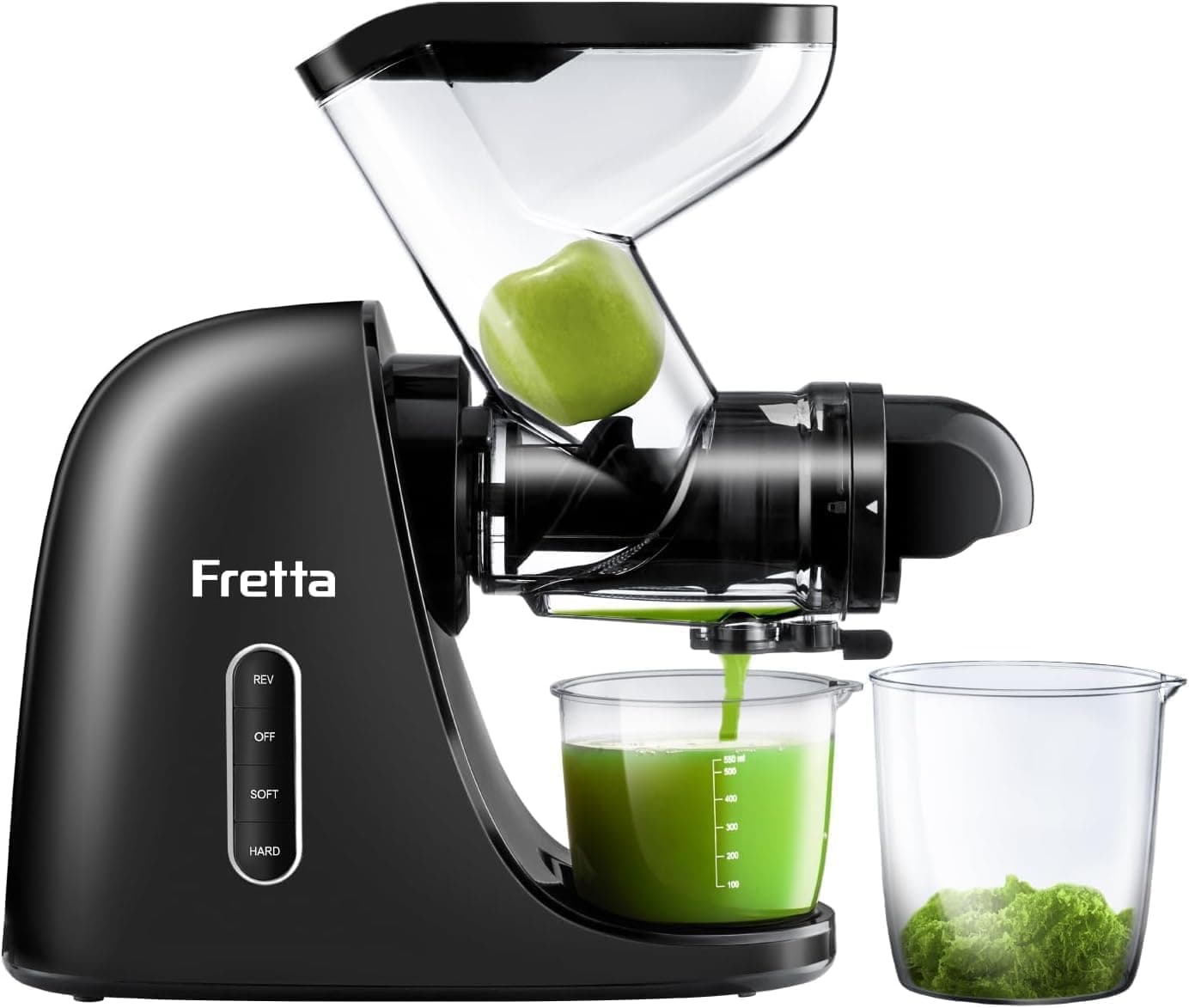 Fretta Juicer Machines, Cold Press Juicer, BPA Free Masticating Juicer Machines Vegetable and Fruit, 3-Inch Wide Feeding Chute, Easy to Clean,Quiet and Strong DC Power, 200W