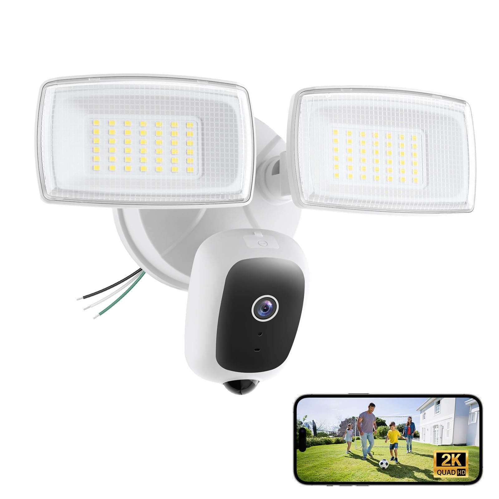 Onforu 2K Hardwired Floodlight Camera, 3500LM Motion Activated Outdoor Security Camera, 5G/2.4G WiFi Color Night Vision | 2-Way Audio | Siren | 24/7 Recording | Compatible with Alexa Cream White
