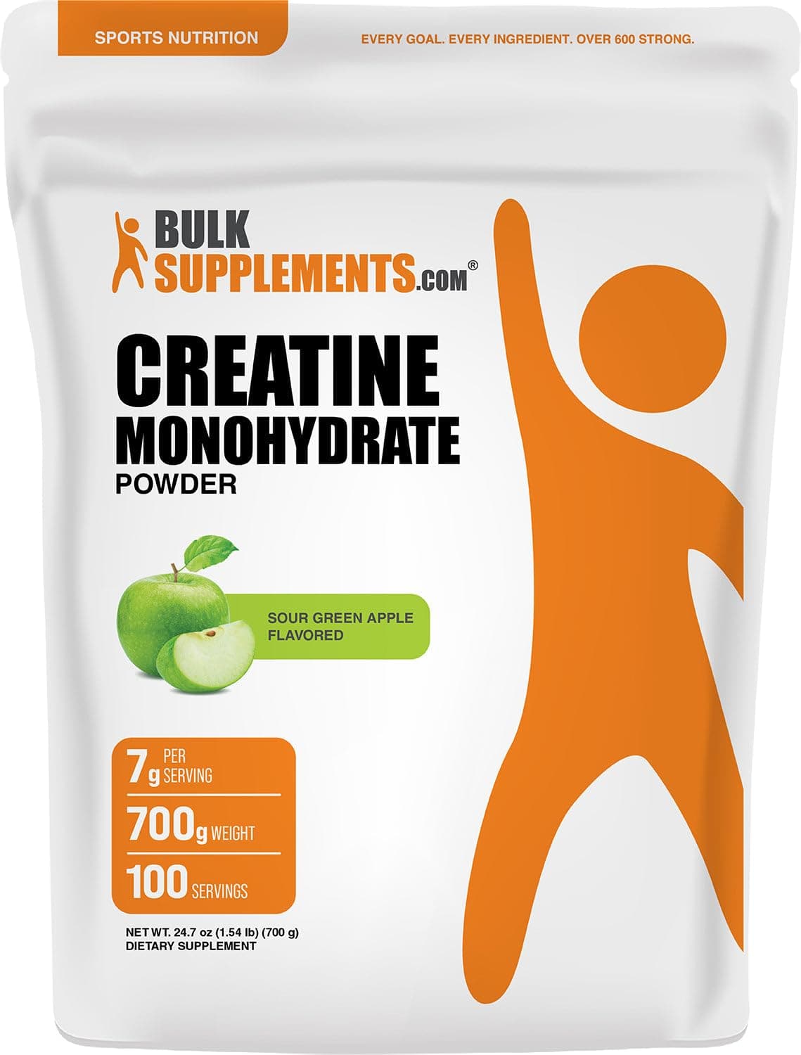 BulkSupplements.com Creatine Sour Green Apple - 700g (Pack of 1) | Creatine: Gluten Free, 5g per Serving, (1.5 lbs)
