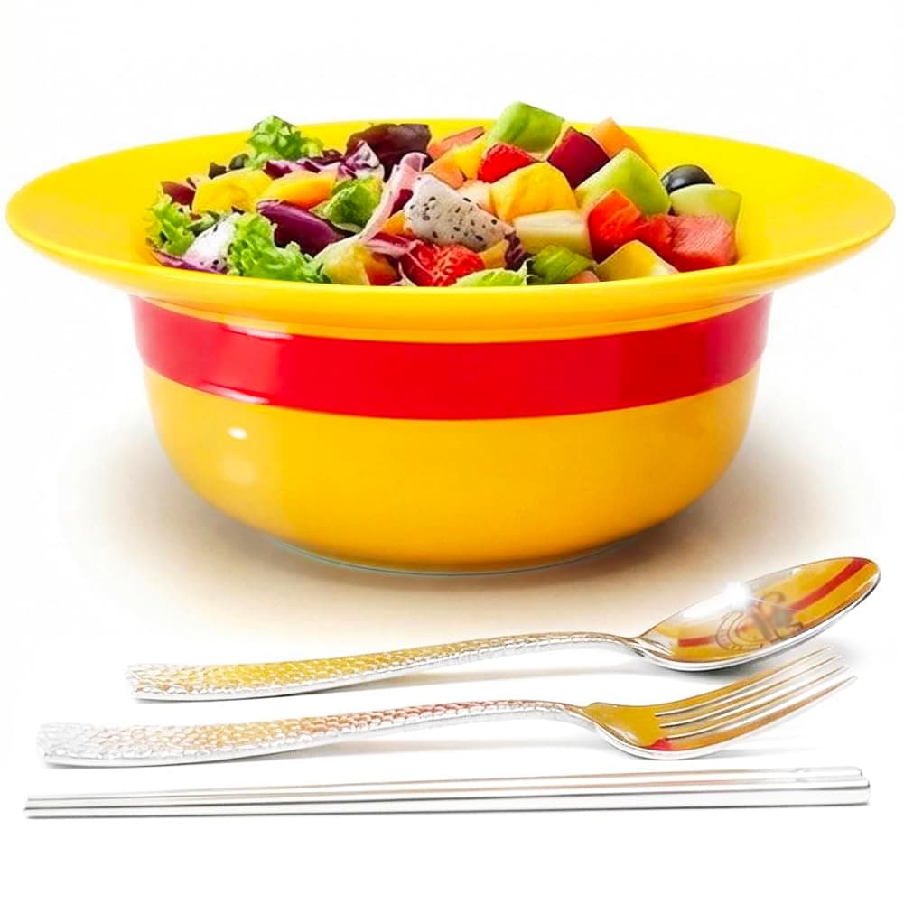 Straw Hat Ceramic Bowl Set w/ Spoon Fork & Chopsticks - Novelty Ramen Bowl