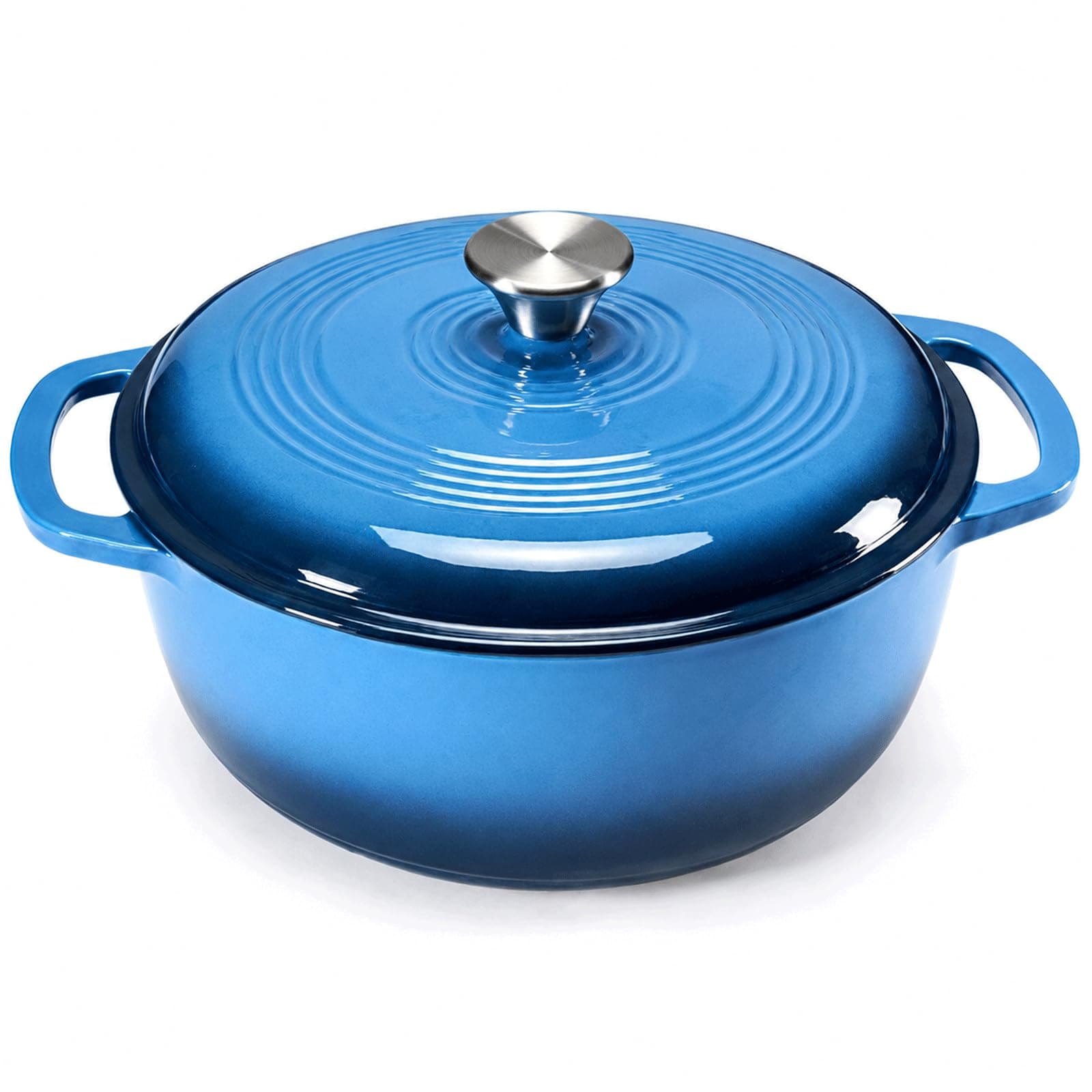 DUMOS Enamel Cast Iron Dutch Oven, 6 Quart Pot with Lid, Gradient Blue | Heavy Duty Cookware, Oven Safe to 500°F, Perfect for Bread Baking, Stews and Roasting, Moisture Sealing Lid with Dual Handles