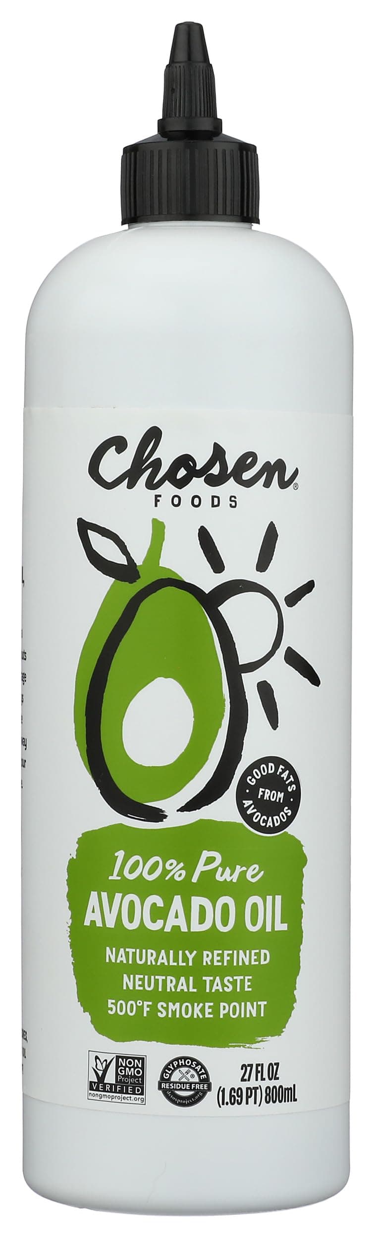 Chosen Foods 100% Pure Avocado Oil Squeeze, Kosher, Non-GMO, 800 Ml, 27 Fluid Ounce (Pack of 6)