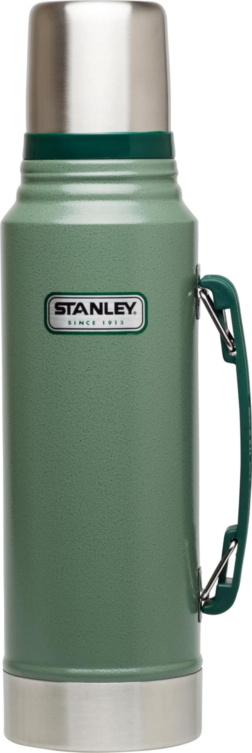 STANLEY Heritage Classic Vacuum 1.1 qt Bottle with Handle, Hammertone Green | Insulated Stainless Steel Thermal Bottle | Wide Mouth with Leakproof Cup Lid | Thermos Keeps Liquids Hot or Cold | BPA-Free