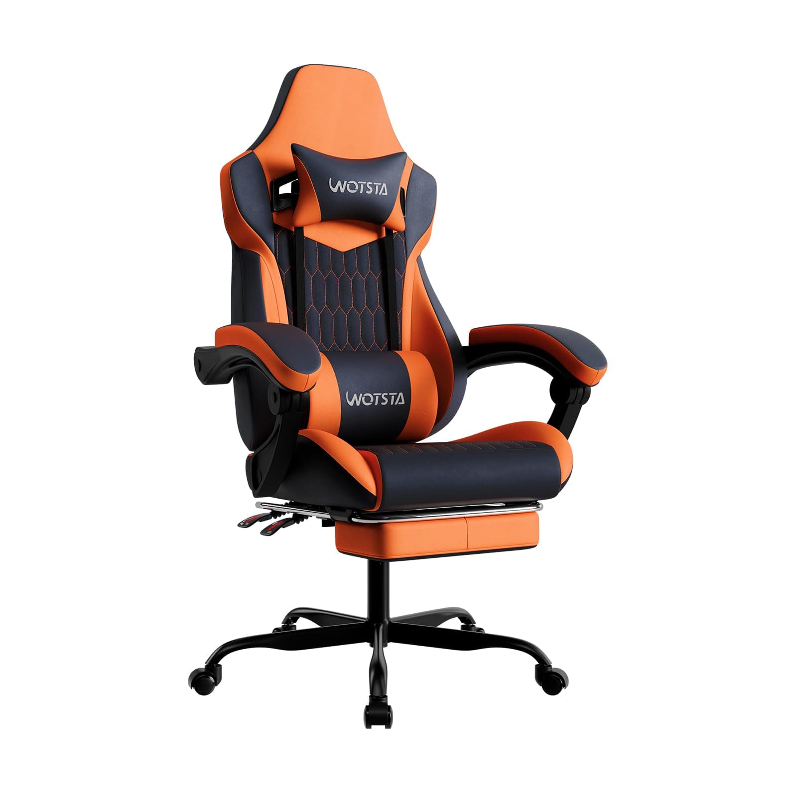 WOTSTA Gaming Chair with Footrest, High Back Gaming Chairs PVC Leather Ergonomic Gamer Chair with Adjustable Headrest Lumbar Support Racing Style Video Gaming Chair for Office/Home (Black Orange)