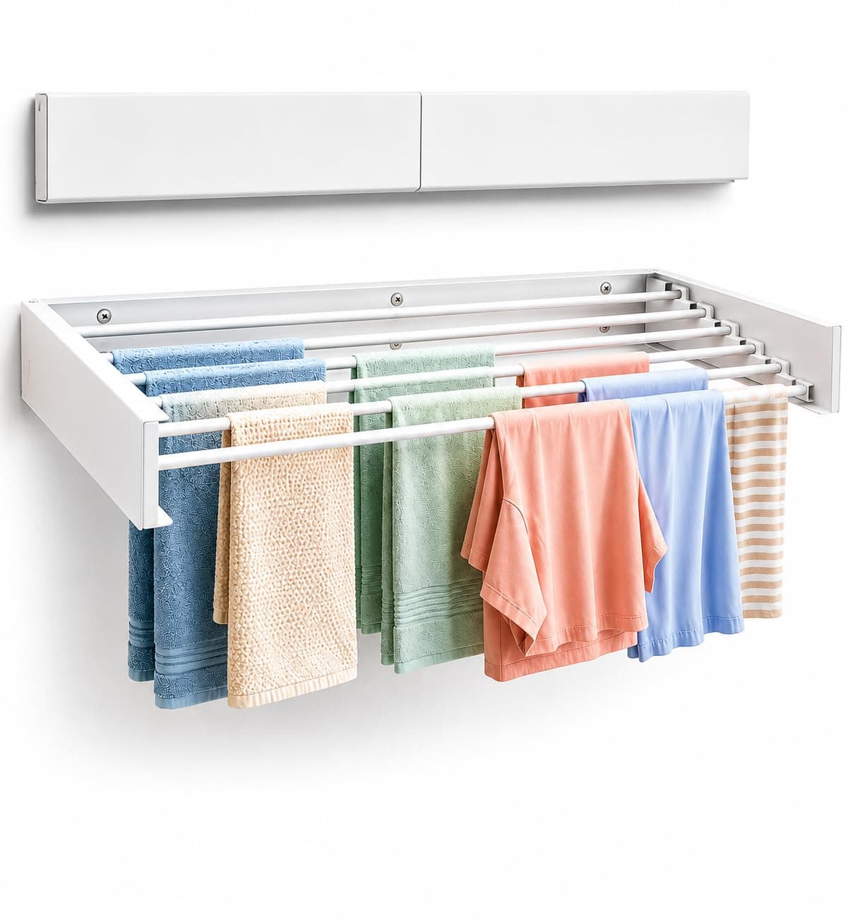 Maplefield Wall Mounted Foldable Drying Rack - Heavy Duty 50 lb Laundry Rack - Rust Resistant Indoor & Outdoor Use - Easy Wall Mount Installation