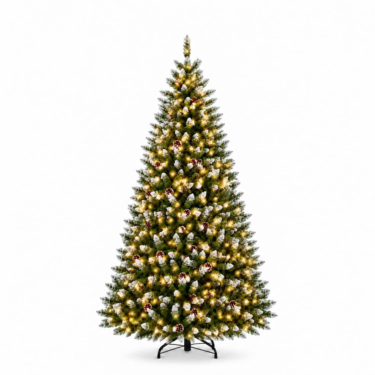 GarveeTech 6ft Pre-Lit Christmas Tree, 250 Warm White Lights, 850 Tips | Pinecones, Hinged Branches, Foldable Metal Stand, Full PVC Needles, Easy Assembly for Home, Office, Party