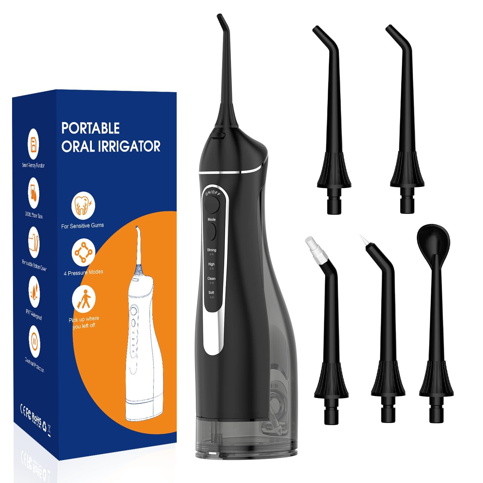 Water flossers for Teeth Pick, Portable Oral Irrigator Dental with 4 Modes 5 Jet Tips, IPX7 Rechargeable Water Tooth Flosser for Braces Sensitive Gum Care，300ml Tank for Home Travel Use