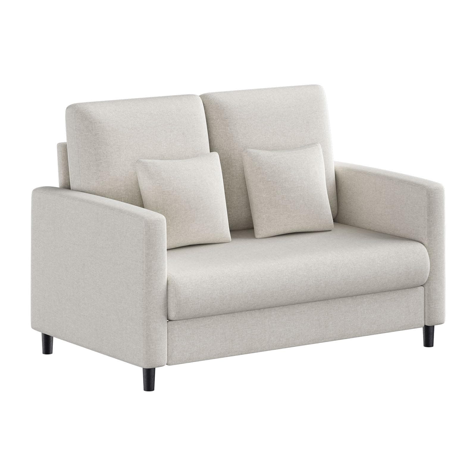 IDEALHOUSE Loveseat Sofa, 52" Love Seat for Small Spaces, Mid Century Sofa Accent Chair, Wood Frame, Tool-Free Assembly, Comfy Sofa Couch for Bedroom, Living Room, Beige