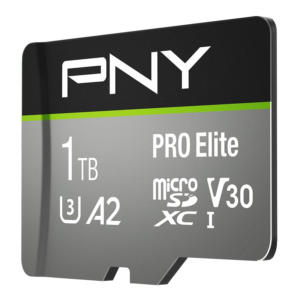 PNY 1TB PRO Elite C10 U3 V30 A2 microSDXC Flash Memory Card, 4K UHD | Up to 100MB/s Read, UHS-I, Up to 90MB/s Write, Professional Performance, 4K Ultra HD, Full HD, Smartphones, Action Cameras