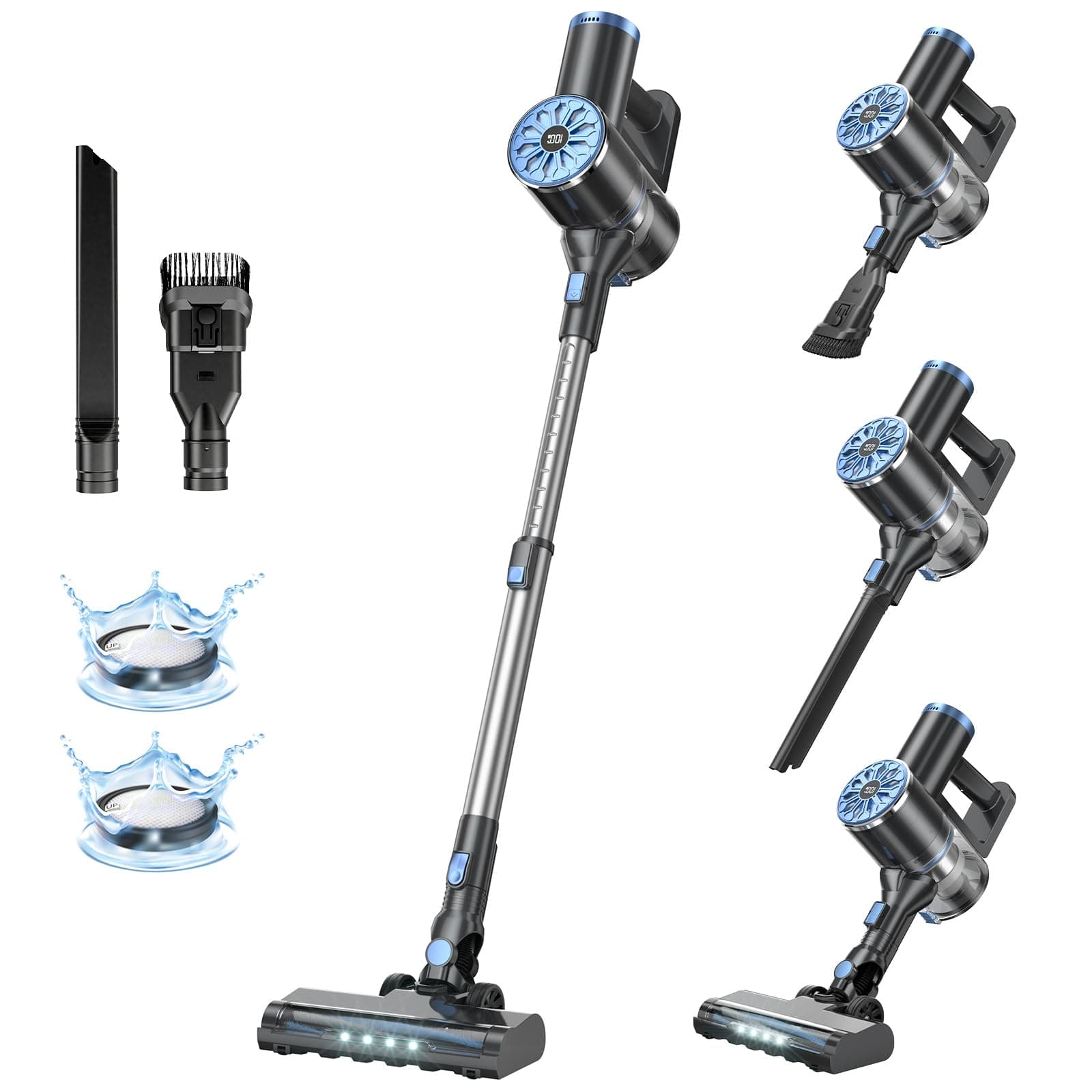 VIPSUN Cordless Vacuum Cleaner with Self-Standing, LED Screen Stick Vacuum Cleaners for Home, Lightweight Powerful Suction Vacuum,Rechargeable Vacuum for Carpets, Pet Hair, Hardwood Floors (Blue)
