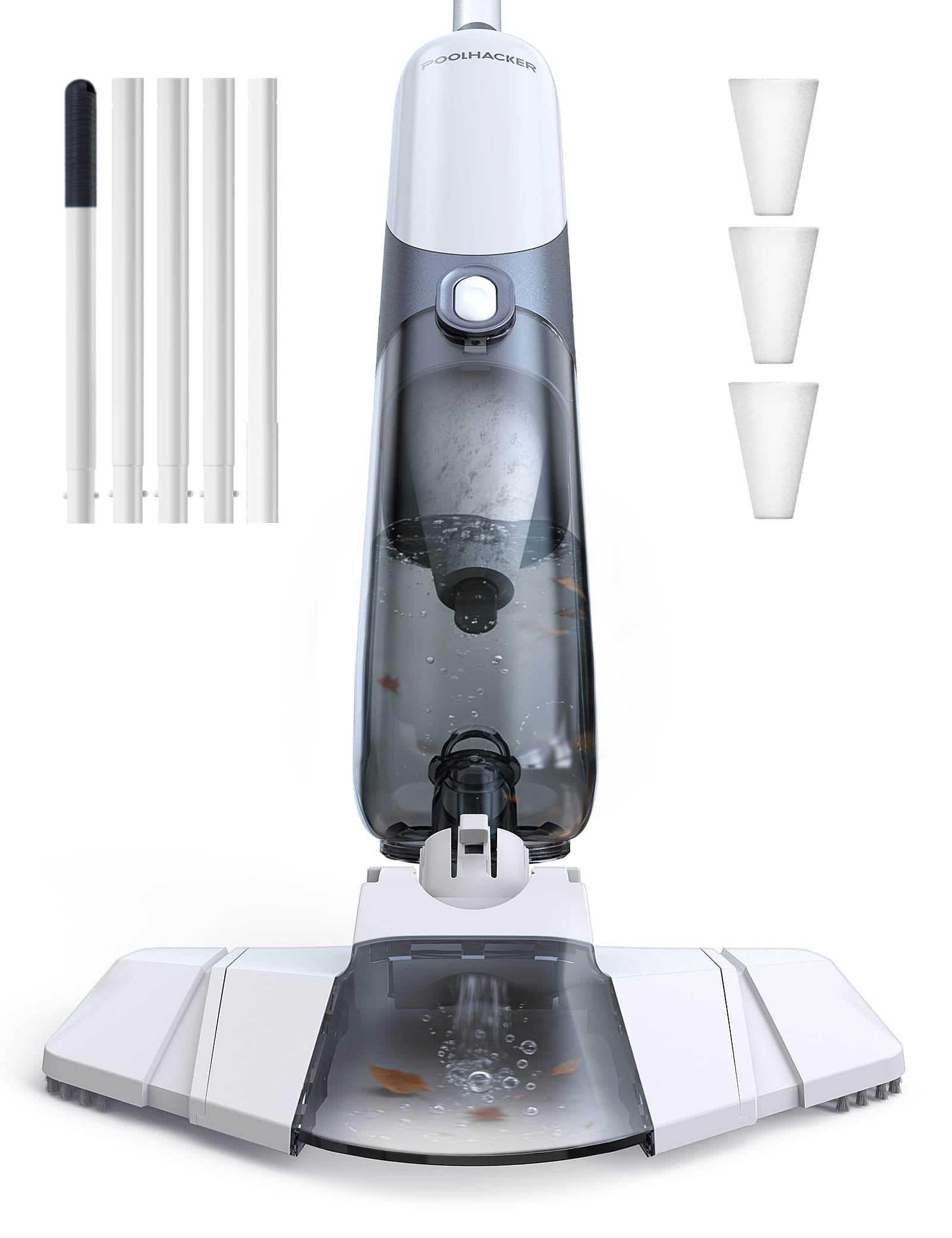 POOLHACKER Cordless Handheld Pool Vacuum Cleaner for Pools & Spas | 12.5 GPM Flow, One-Touch Emptying, 11.1" Flexible Cleaning Head, Reusable Filters & Up to 60-Min Runtime