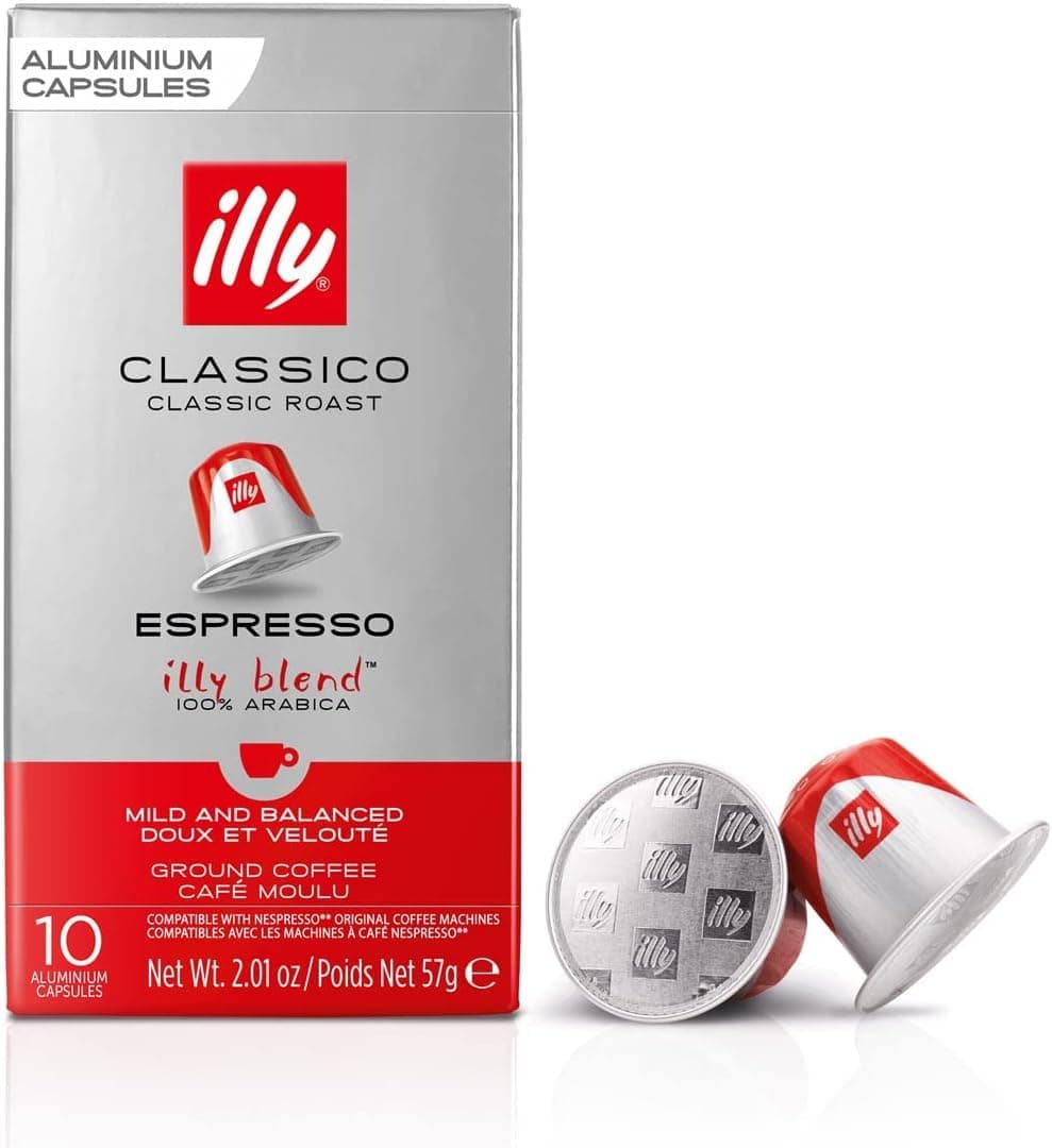 illy Aluminum Espresso Capsules - Compatible with Nespresso Machines - Classico Medium Roast Coffee - Mild & Balanced - Notes of Caramel, Orange Blossom & Jasmine Single Serve Capsules - 10 Count (Pack of 8)