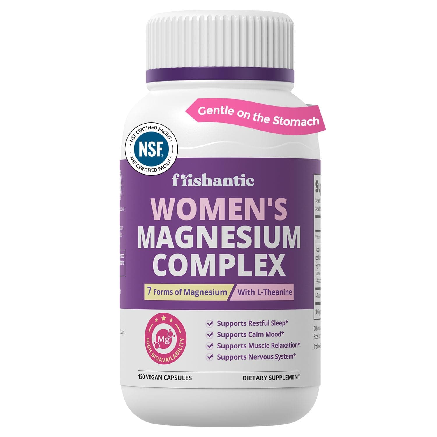 Frishantic Magnesium Complex for Women - Chelated Magnesium, 2-Month Supply | with L-Theanine & Vitamin B6 for Relaxation, Sleep Support & Muscle Comfort, Gentle Extended-Release Capsules, Non-GMO