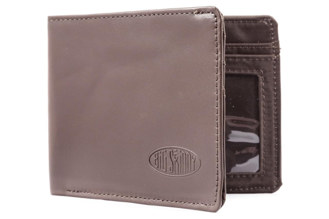Big Skinny Men's Leather Bifold Slim Wallet, Holds Up to 25 Cards, Brown