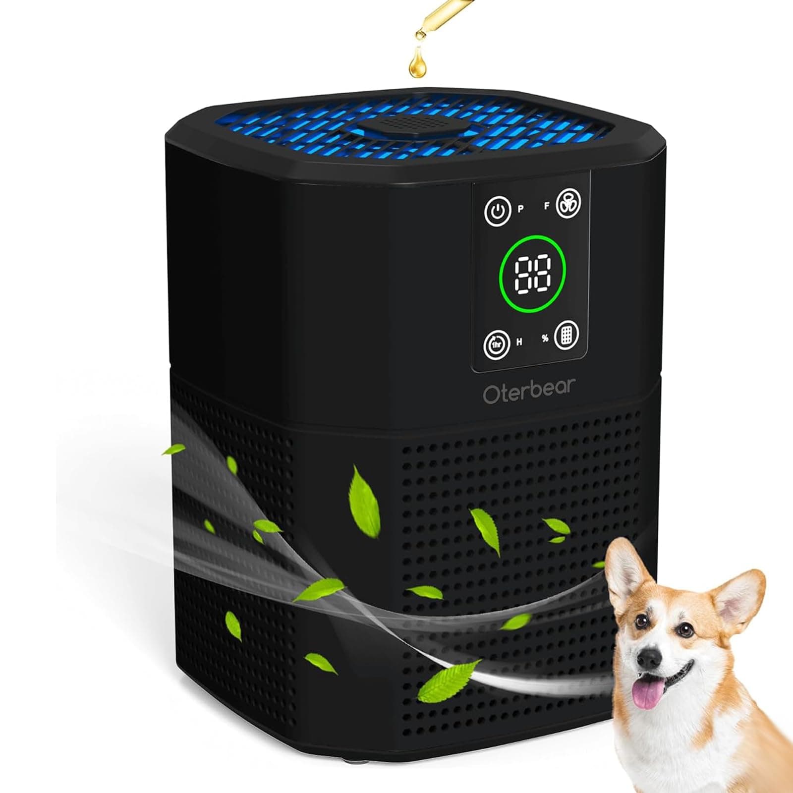 Air Purifiers for Bedroom Home Up to 1350 Ft², Oterbear Room Air Cleaner with H13 True HEPA Filter with Sleep Mode, Aroma Function, Ambient Light, Remove Dander Smoke Pollen Odor, Black
