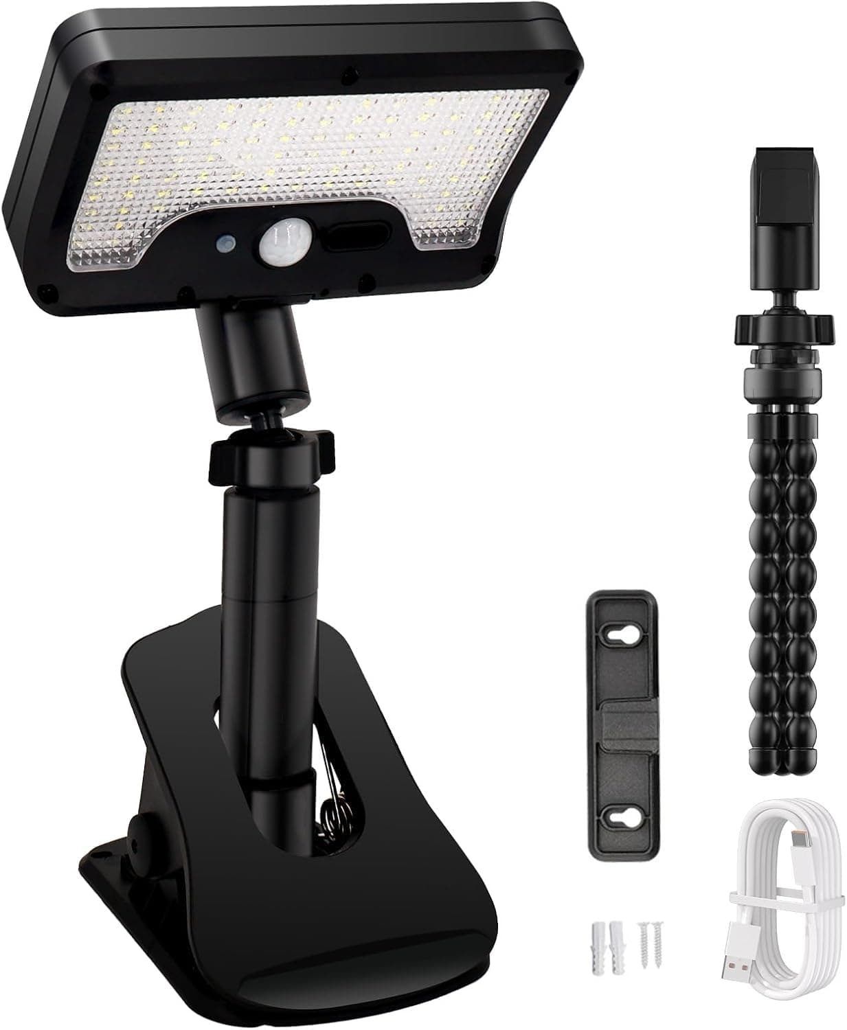 3 in 1 Clip on Solar Lights Outdoor with Motion Sensor, 360°Rotatable Solar Fence Light with IP65 Waterproof, 92 LEDs, 600LM, 6000K Security Light for Outside Fence Chain Link Garage Gutter Camping