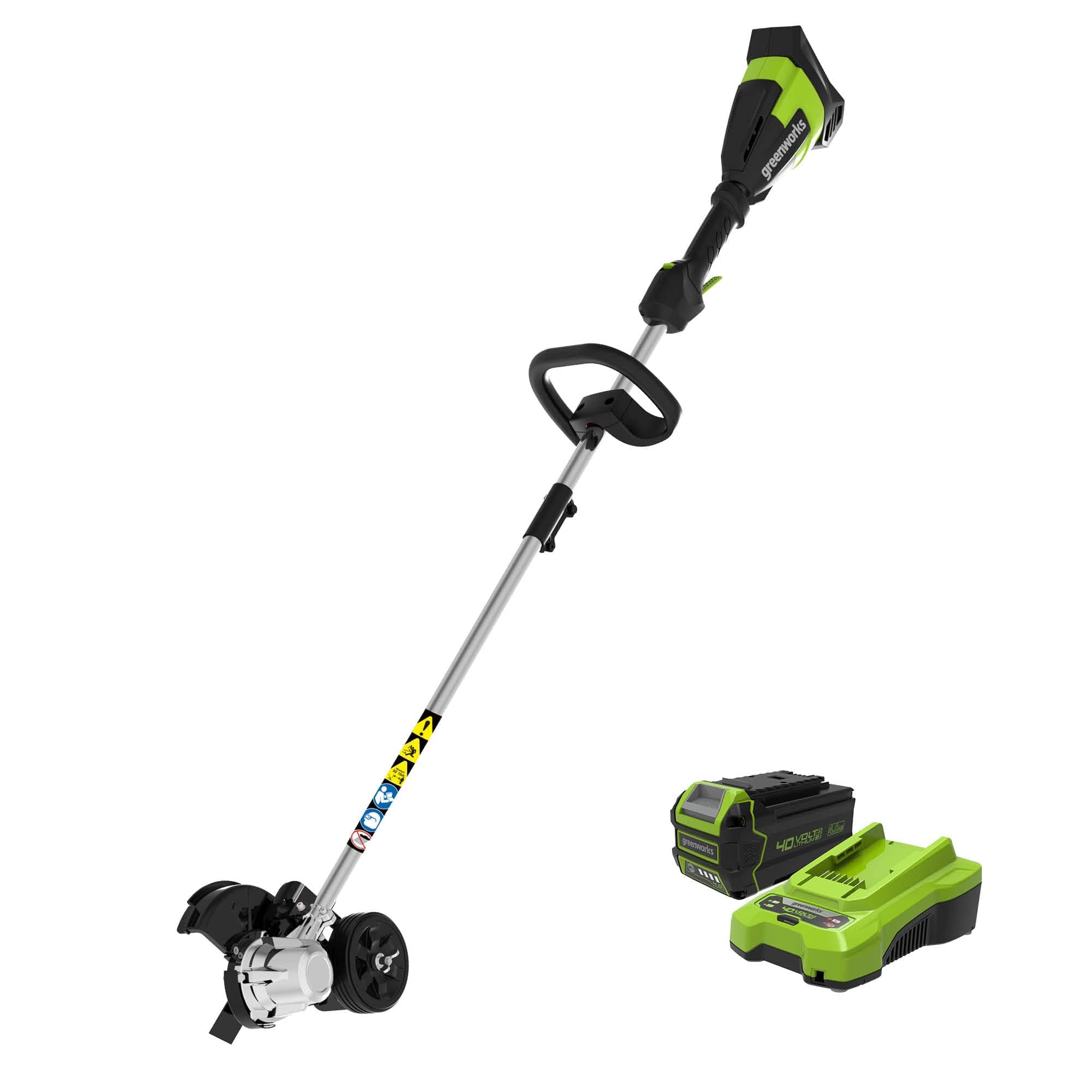 Greenworks 40V 8 in Cordless Electric Lawn Edger, 4.0 Ah Battery, Charger | 8" Brushless Lawn Edger, Curb Wheel, Tool-Free Depth Adjustment, Lightweight Build, for Yard Driveway Sidewalk Edge Trimming