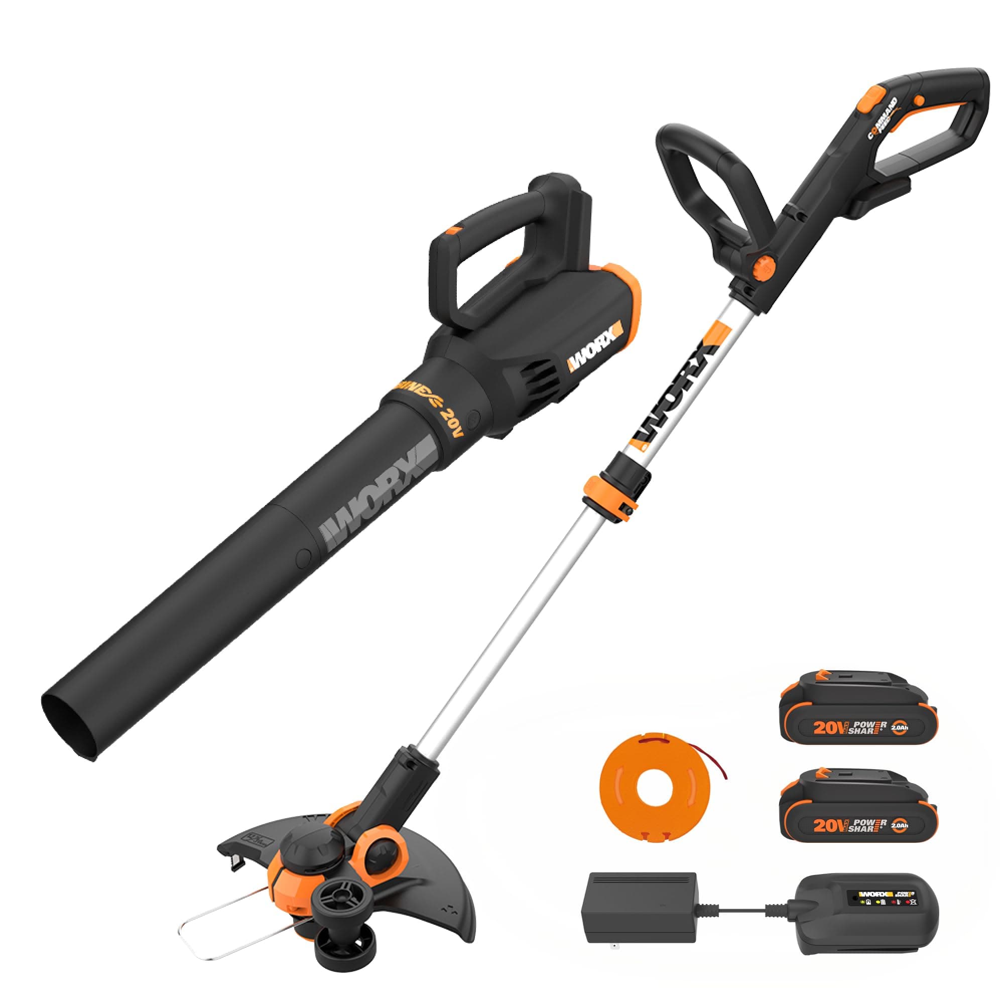 WORX 20V 12" Cordless String Trimmer & 360CFM Leaf Blower Kit, WG928 | Electric Weed Wacker with Command Feed, Blower with Speed Control, 2 x 2.0Ah Batteries & Charger Included, PowerShare