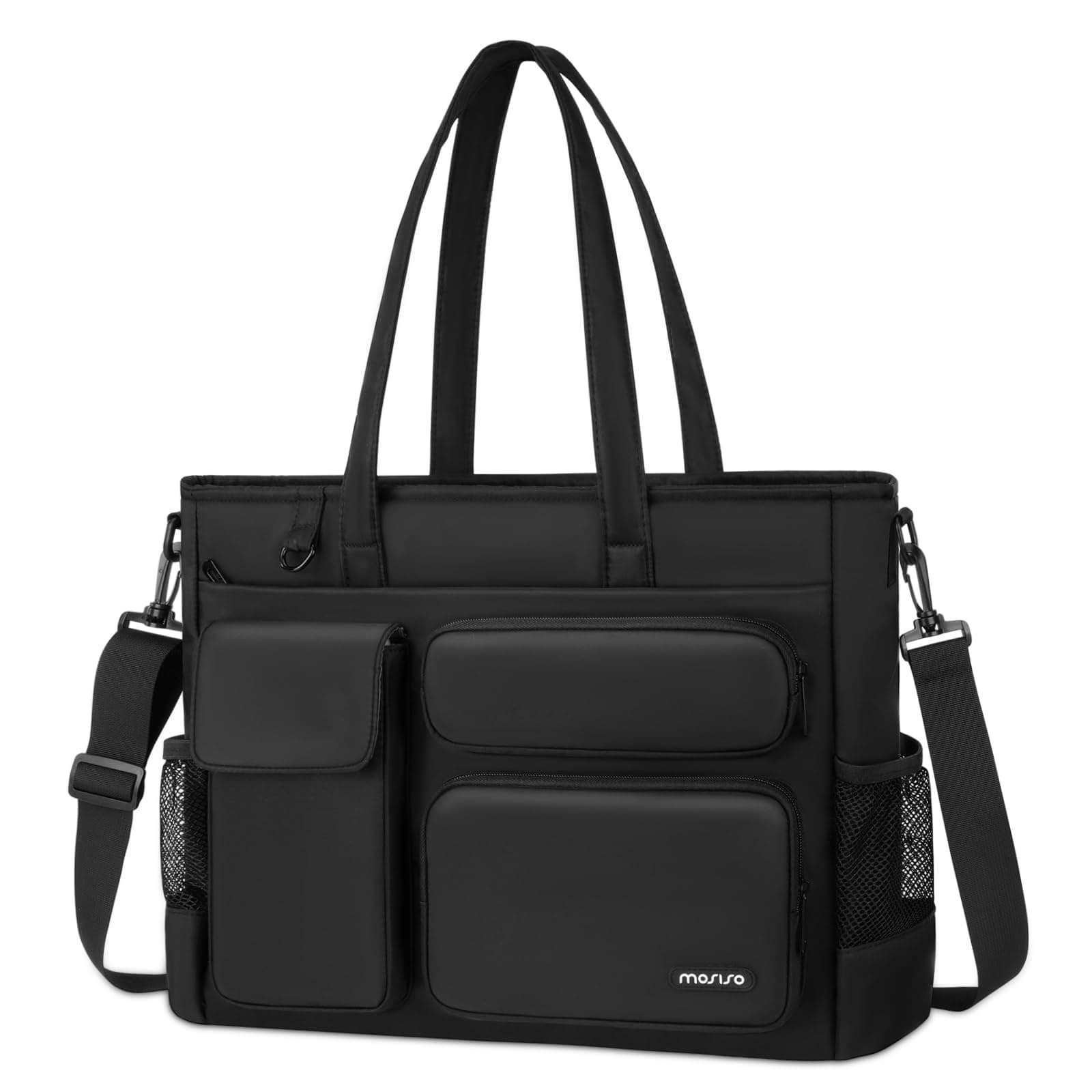 MOSISO Laptop Tote Bag for Women, 15-16 inch Laptop Bag for Men | Large Capacity Work Tote Shoulder Bags with Trolley Sleeve&Cup Holder&Strap inside Teacher Work College Office Travel, Black