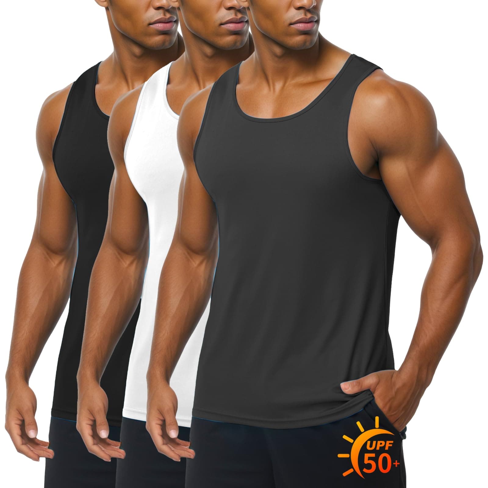 ZITY 3 Pack Men's Sleeveless Shirt UPF 50+ Workout Tank Top Fast Dry Breathable Lightweight Gym Muscle Fitness T Shirts