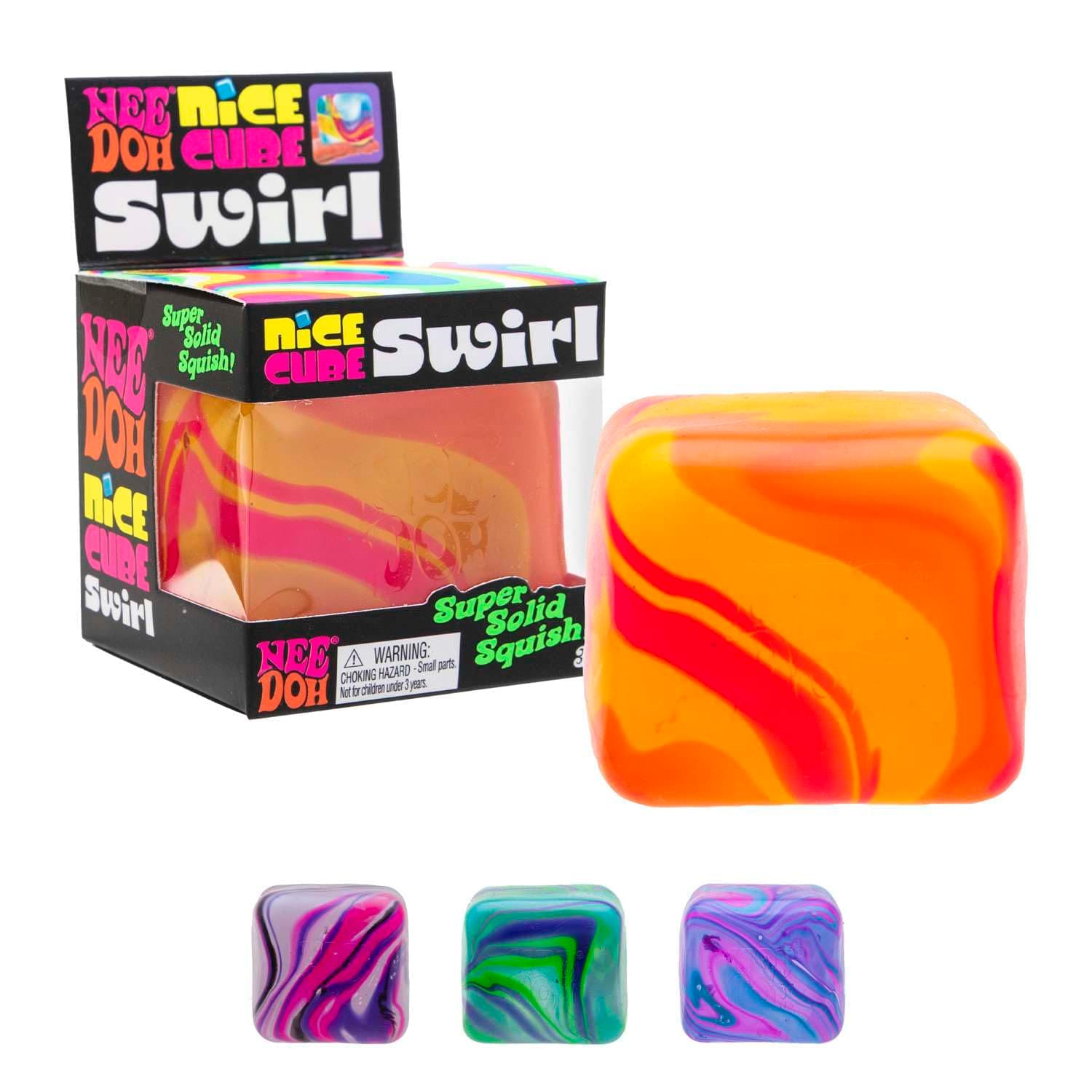 Schylling NeeDoh Nice Cube Swirl - Color May Vary (1 Per Pack) | Sensory Toy with a Super Solid Squish - Unique, Swirling Color Blend