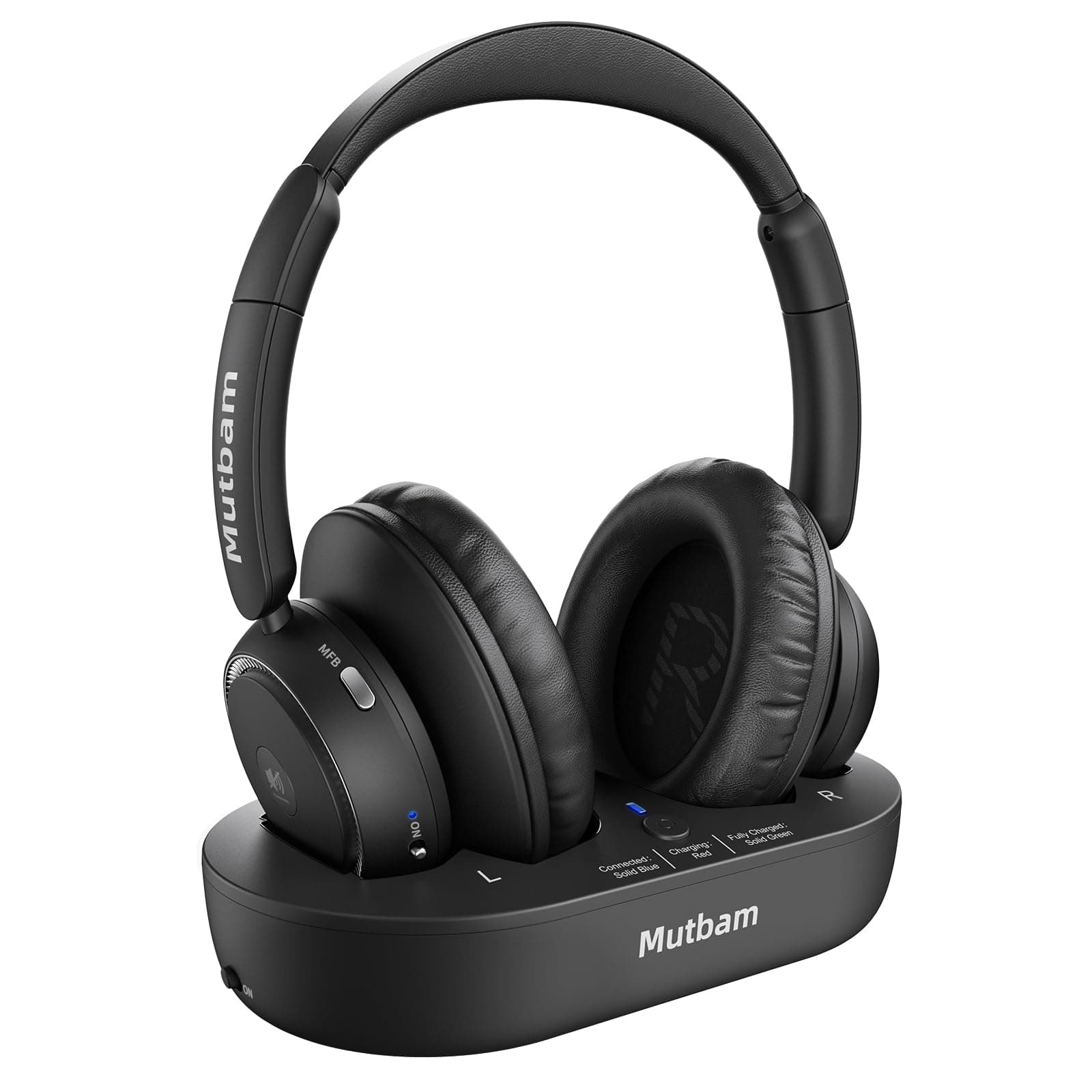 Mutbam Wireless Headphones for TV, TV Headphones Wireless for Seniors | Charging Dock, 65H Playtime, Low Latency, Plug-Play, Optical RCA AUX Bluetooth, Assistive Hearing Headset, Gifts for Elderly