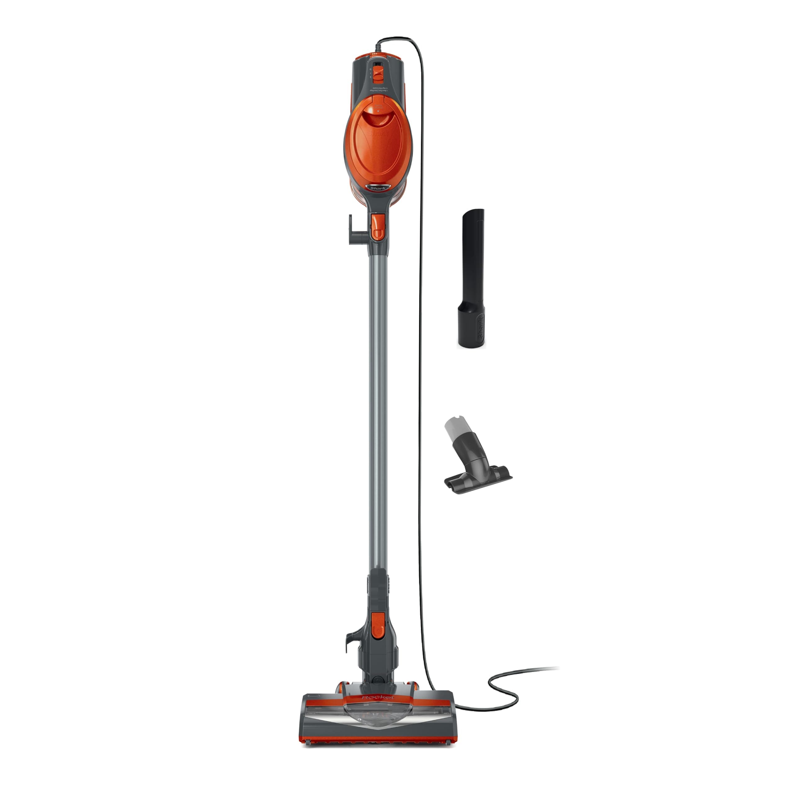 Shark Rocket Corded Stick Vacuum, Carpet & Hard Floors, Gray/Orange, HV301 | Under 9 Lbs., Handheld Conversion, Pet Hair Pickup, Swivel Steering, Low-Profile Reach, Crevice and Upholstery Tools