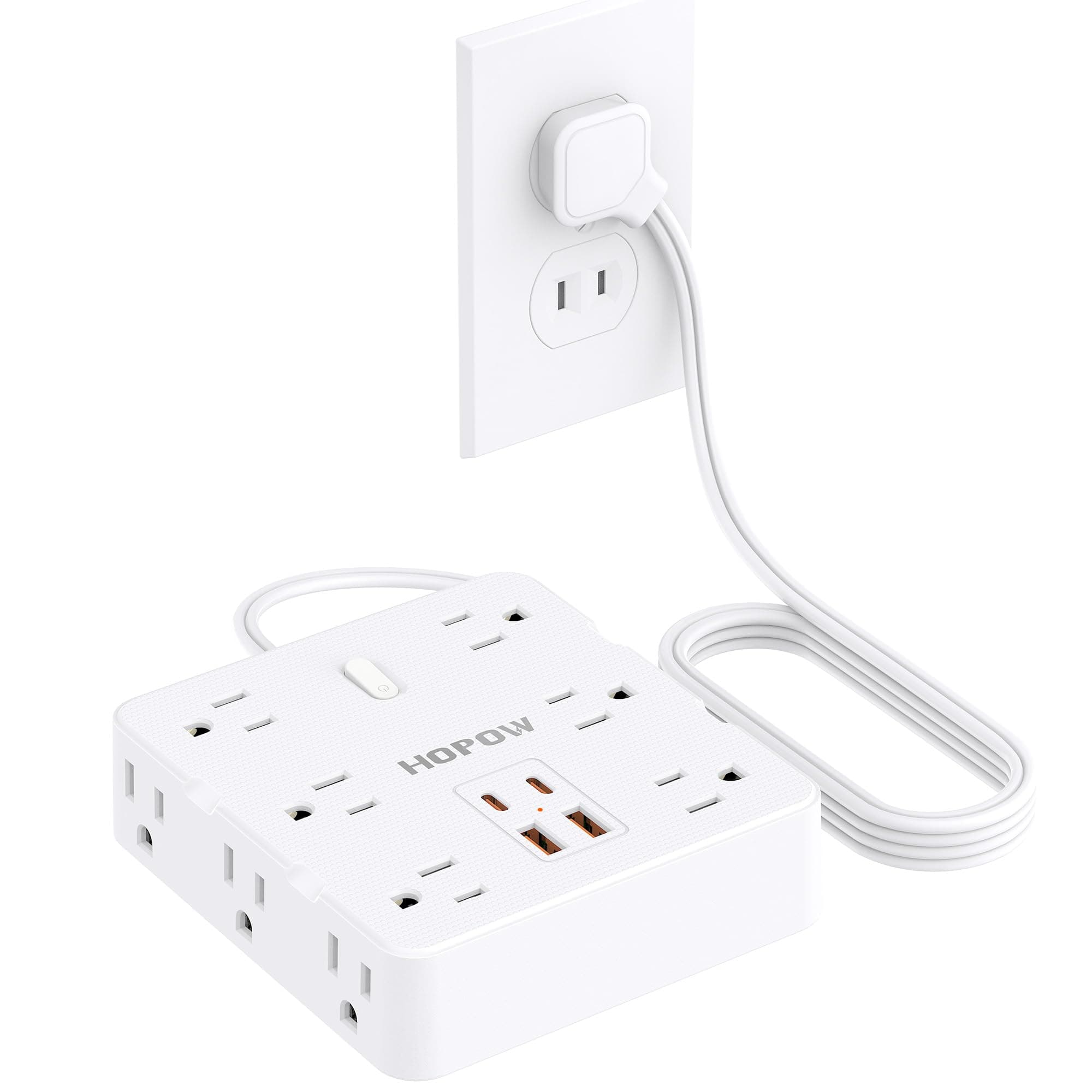 12Outlets 2 Prong Power Strip with 4USB, 5FT Extension Cord for Old House | 1700 Joules, Wall Mountable, Flat Plug, 2 Prong to 3 Prong Outlet Adapter, Wide Spaced, White, for Non-Grounded Outlets