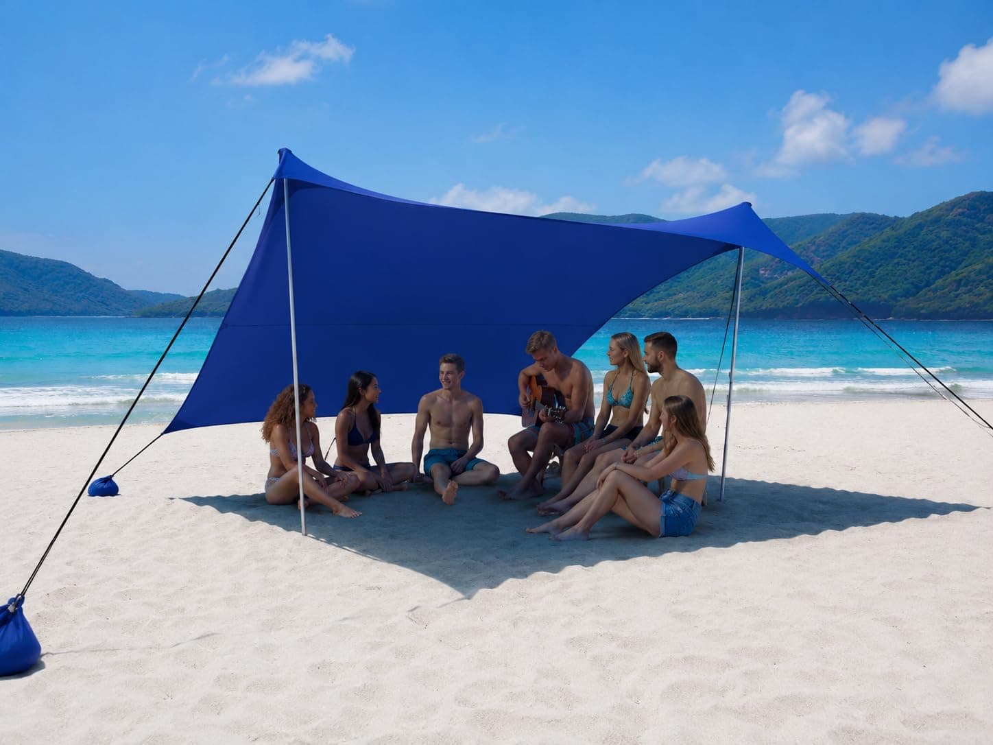 EasierHike Windproof Beach Tent with 0.05" Heavy Duty Thickened Poles, UPF 50+ UV Protection Sun Shelter for 6 People, Water-Resistant Pop Up Beach Canopy with 4 Sandbags and Ground Stakes