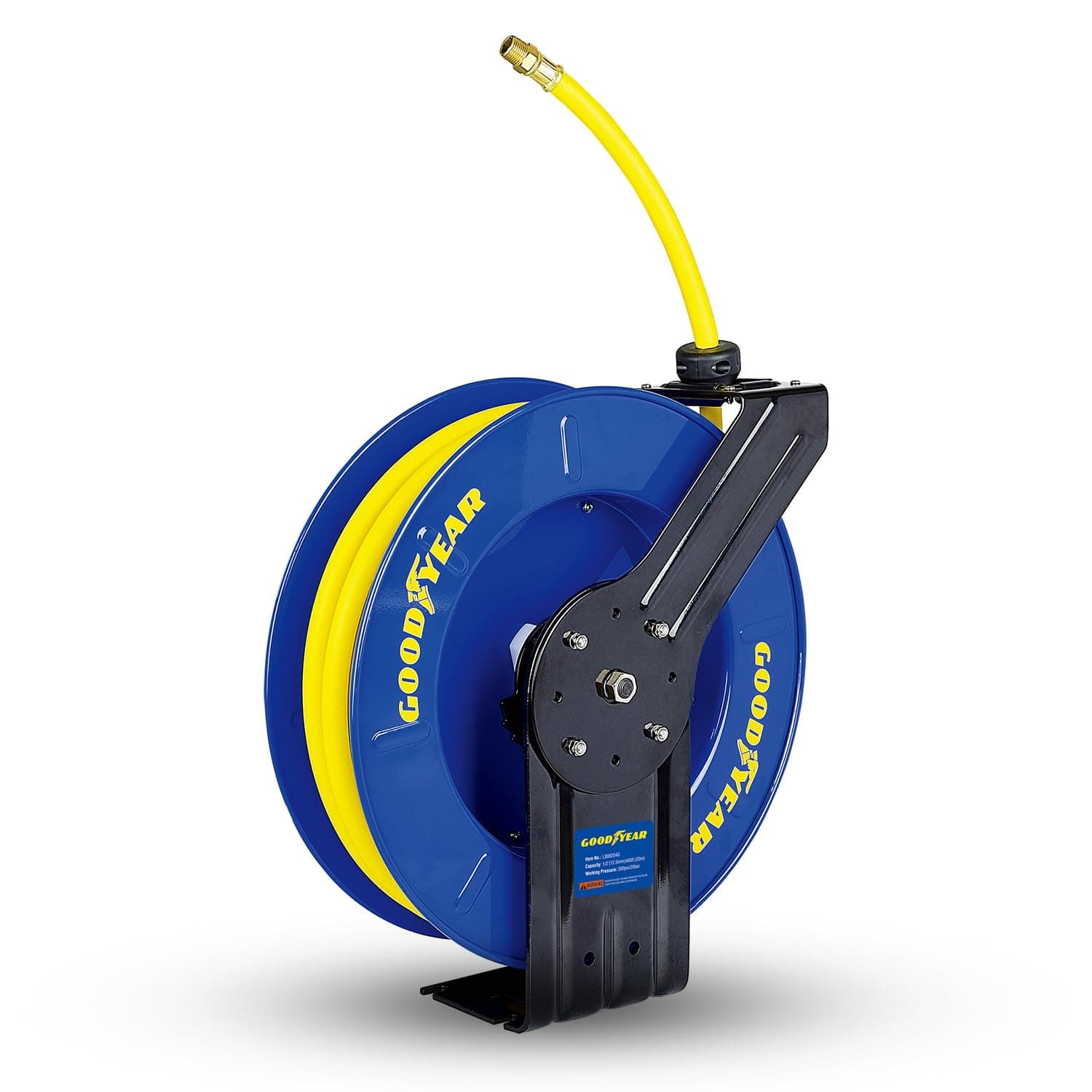 Goodyear Air Hose Reel Retractable 1/2" Inch x 65' Foot | SBR Rubber Hose Max 300PSI Heavy Duty Industrial Steel Single Arm Construction