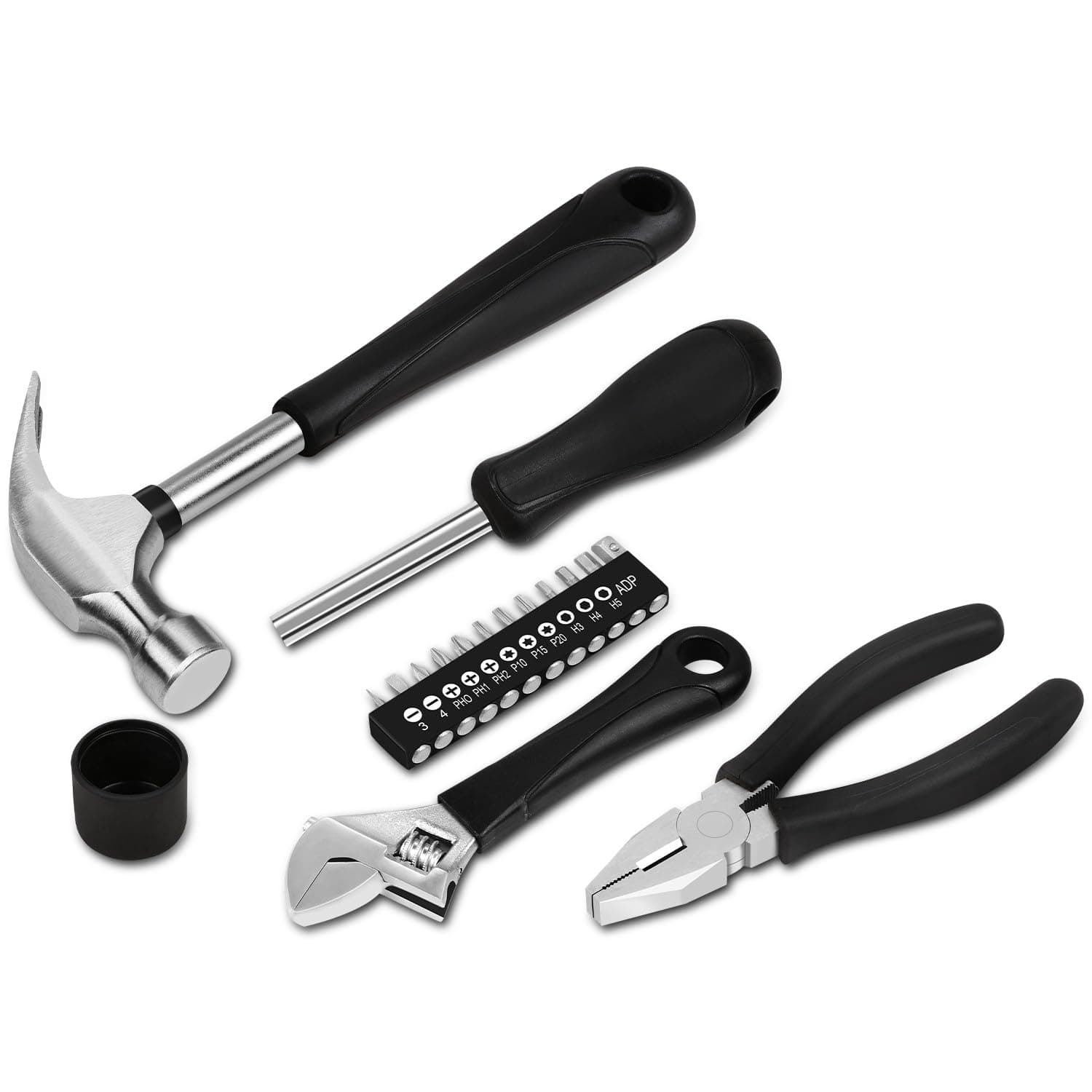 Auto Dynasty 17pcs Hand Tool Kit Set Crewdriver Wrenches DIY Repair for Home Household Office Garden Warehouse With Carring Case, Black