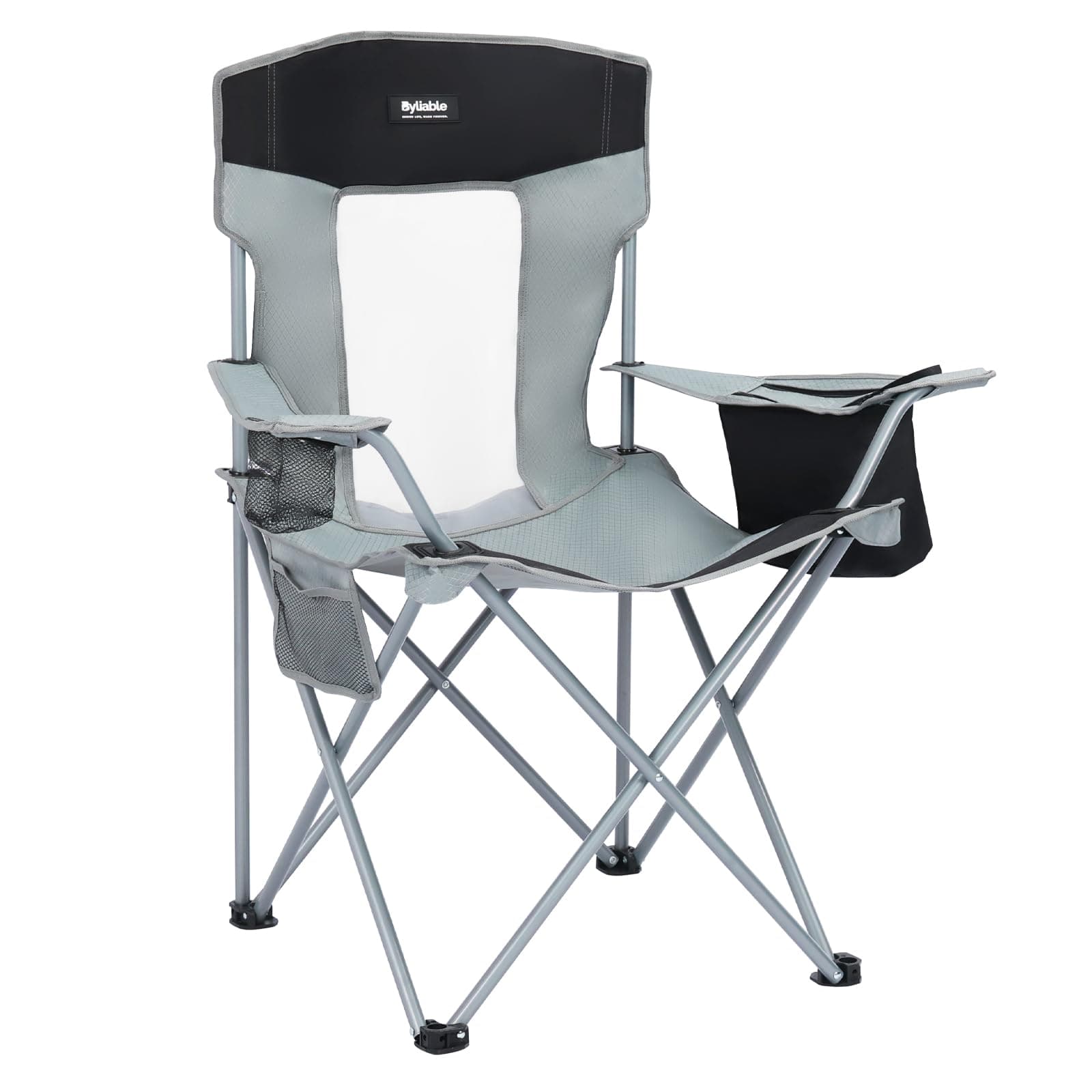 Byliable Folding Camping Chairs, Portable Lightweight Lawn Camp Chair, Gray | for Adults, with Drink Holder and Cooler Pouch, High-Back Design, No Assembly Required, Outdoor for Camping, Picnic, Sports